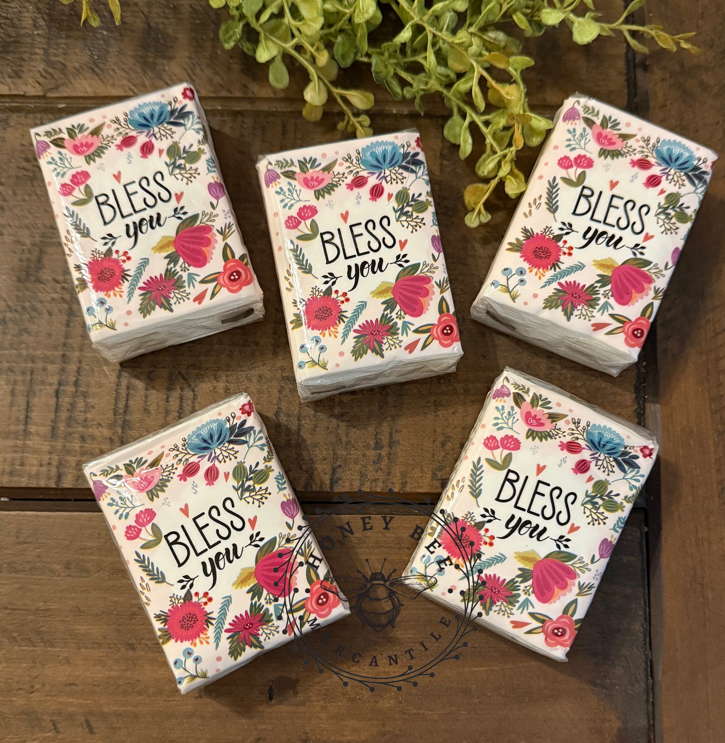 “Bless You” Mini Tissue Pack | Floral Travel Tissues | Small Gift or Favor | Set of 5