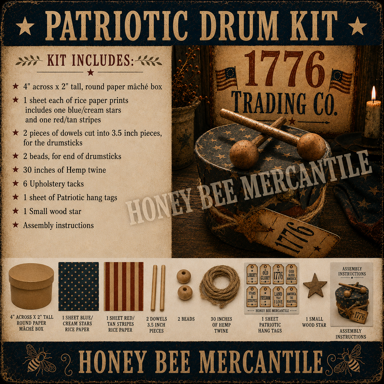 Primitive Patriotic Drum Kit- PLEASE ALLOW 7-10 BUSINESS DAY FOR ORDERING PROCESSING