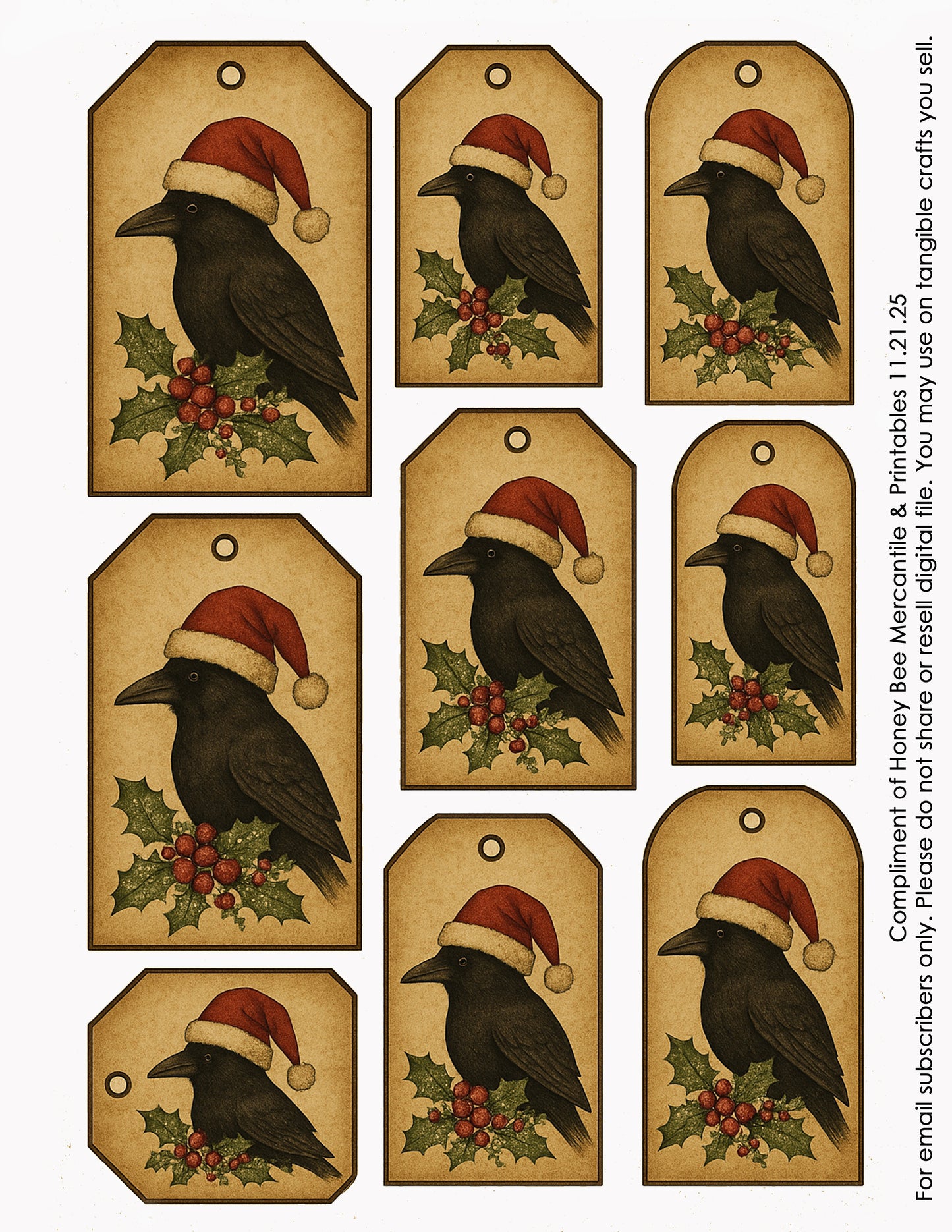 Crow With Santa Hat Tags