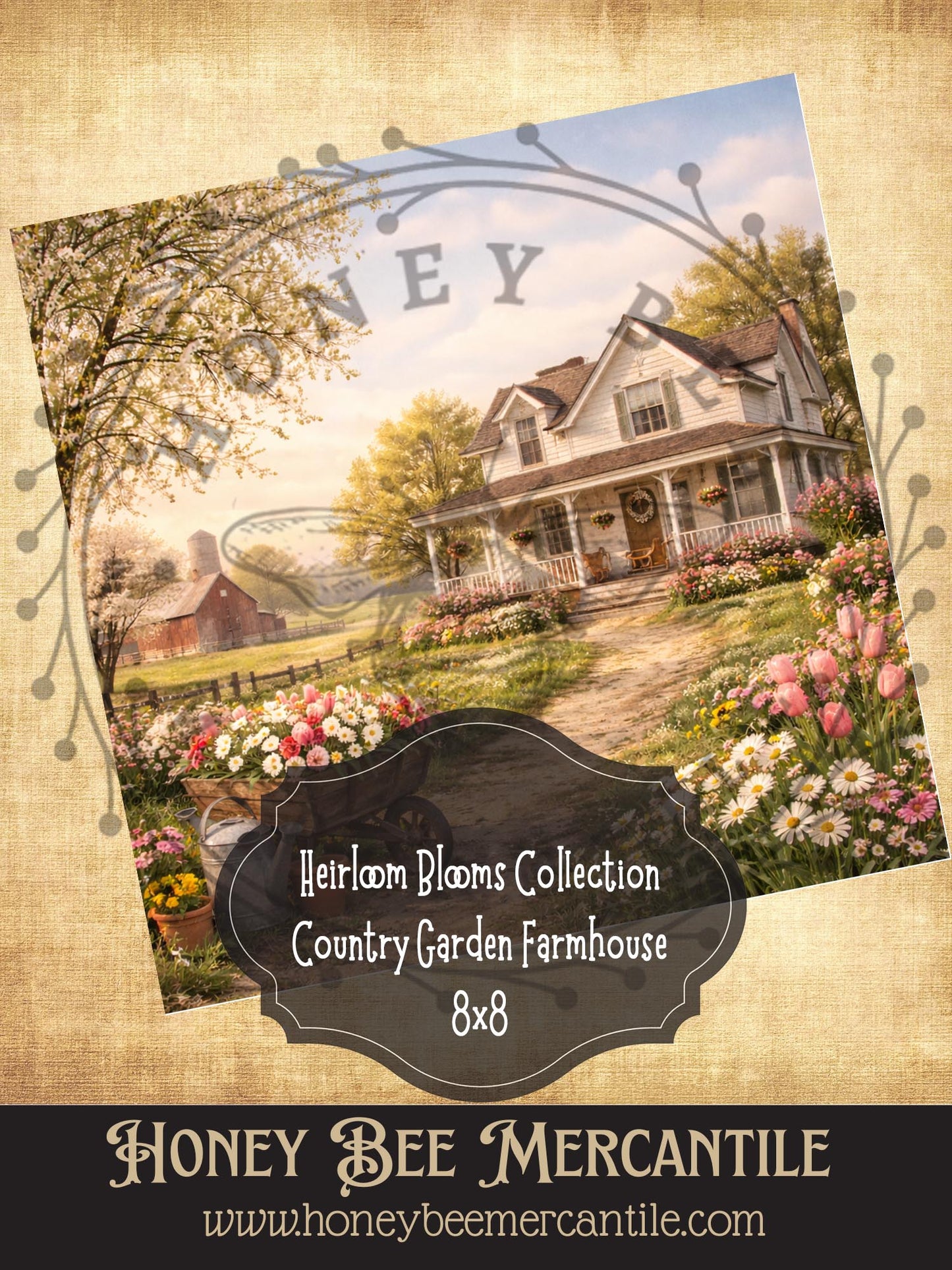 RICE PAPER PRINT - Heirloom Blooms Collection - Country Garden Farmhouse 8x8, Decoupage, Vintage, Primitive, Craft Supplies