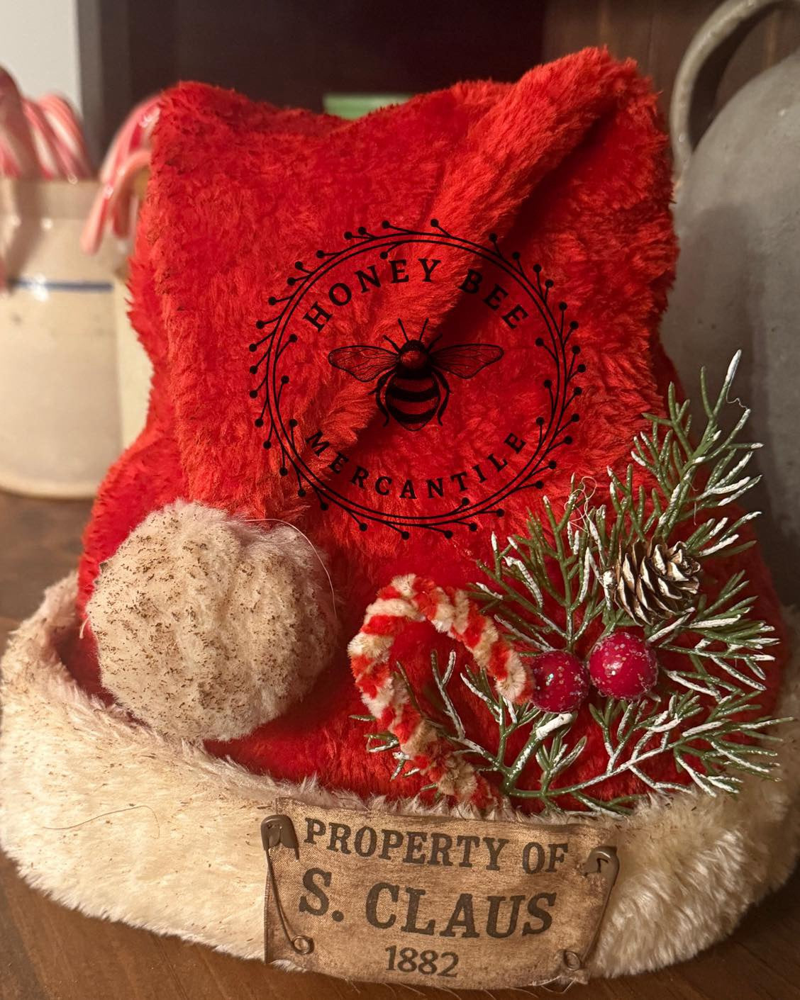 Primitive Distressed Santa Hat – “Property of S. Claus 1882”- BEFORE CHRISTMAS DELIVERY NOT GUARANTEED