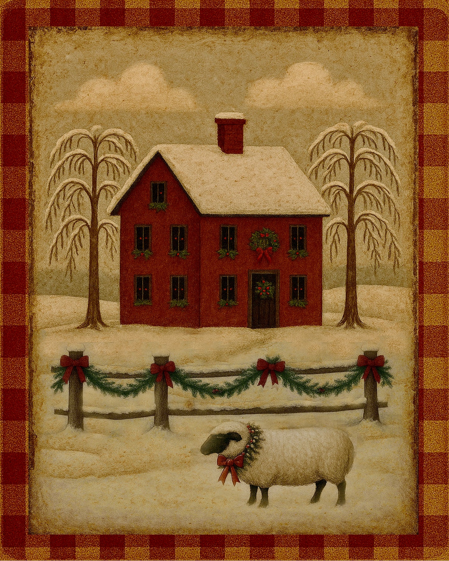 Primitive Saltbox Winter Scene
