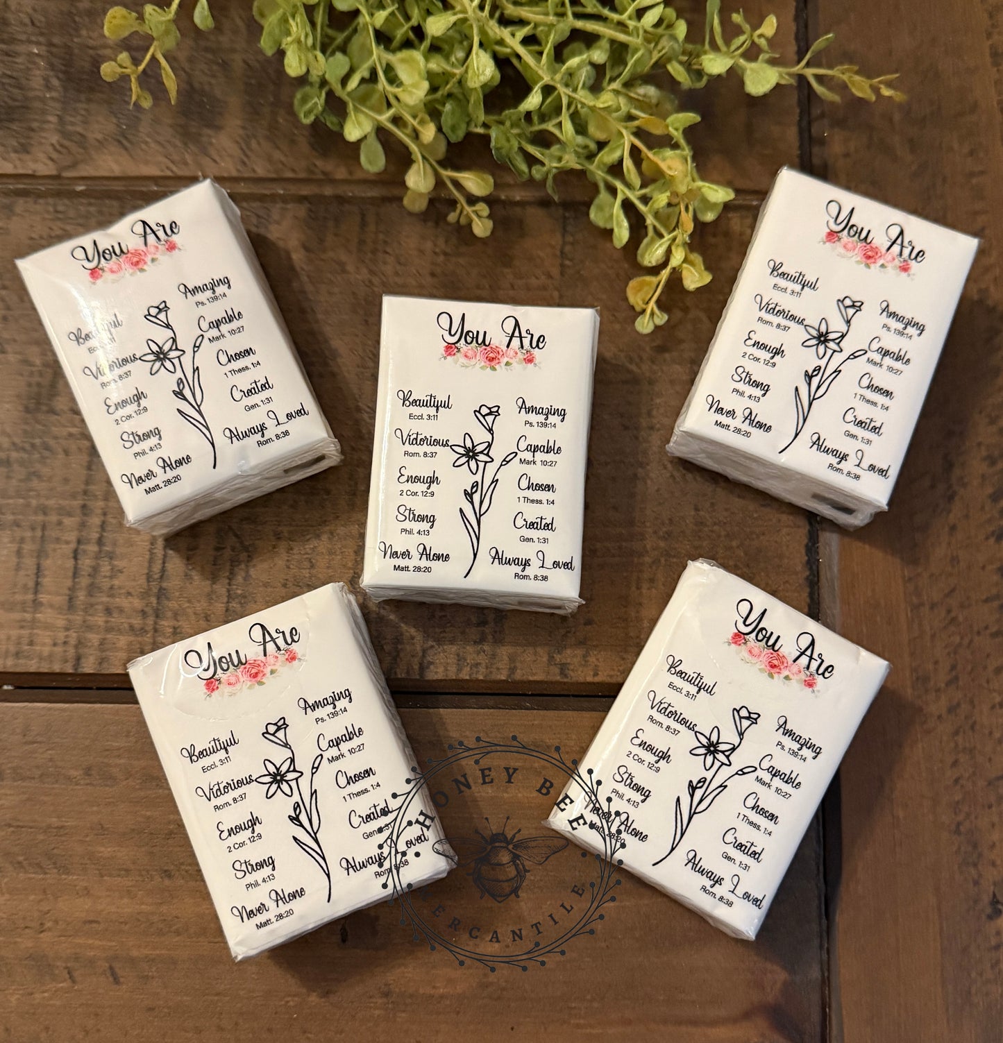 “You Are” Mini Tissue Pack | Scripture Affirmation | Christian Gift or Favor | Set of 5