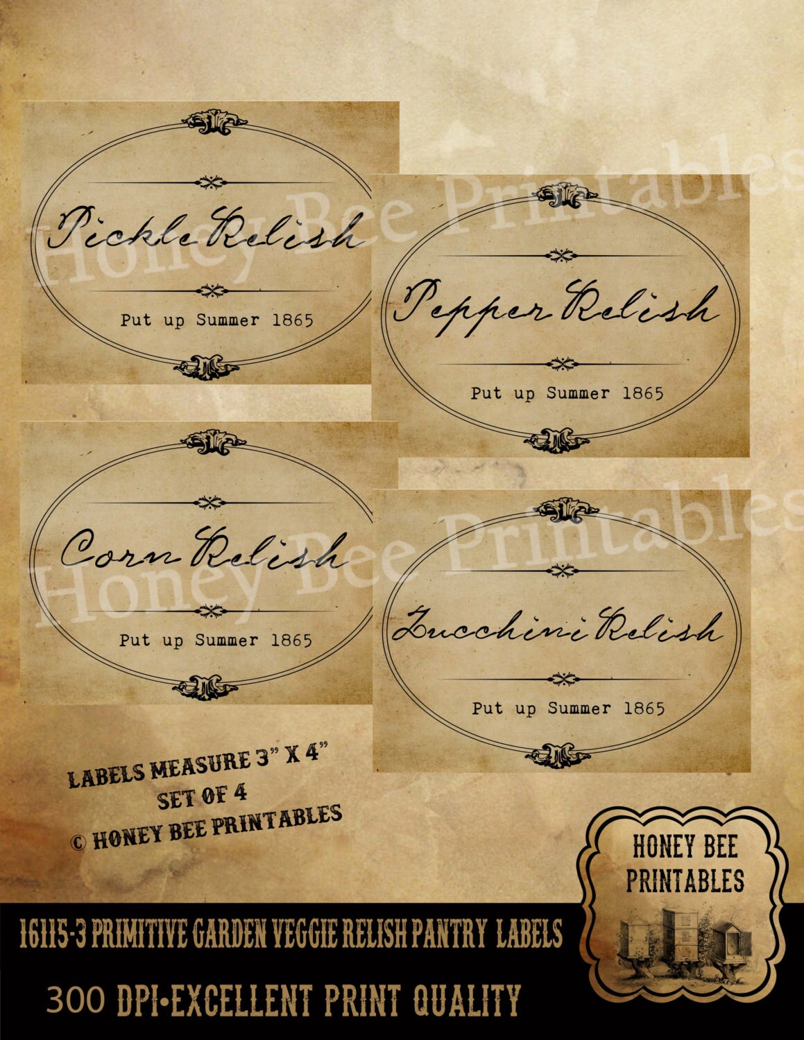 Primitive Early Days Garden Vegetable Kitchen - Farmhouse Pantry Labels - Instant Download - JPEG - You Print Set #3