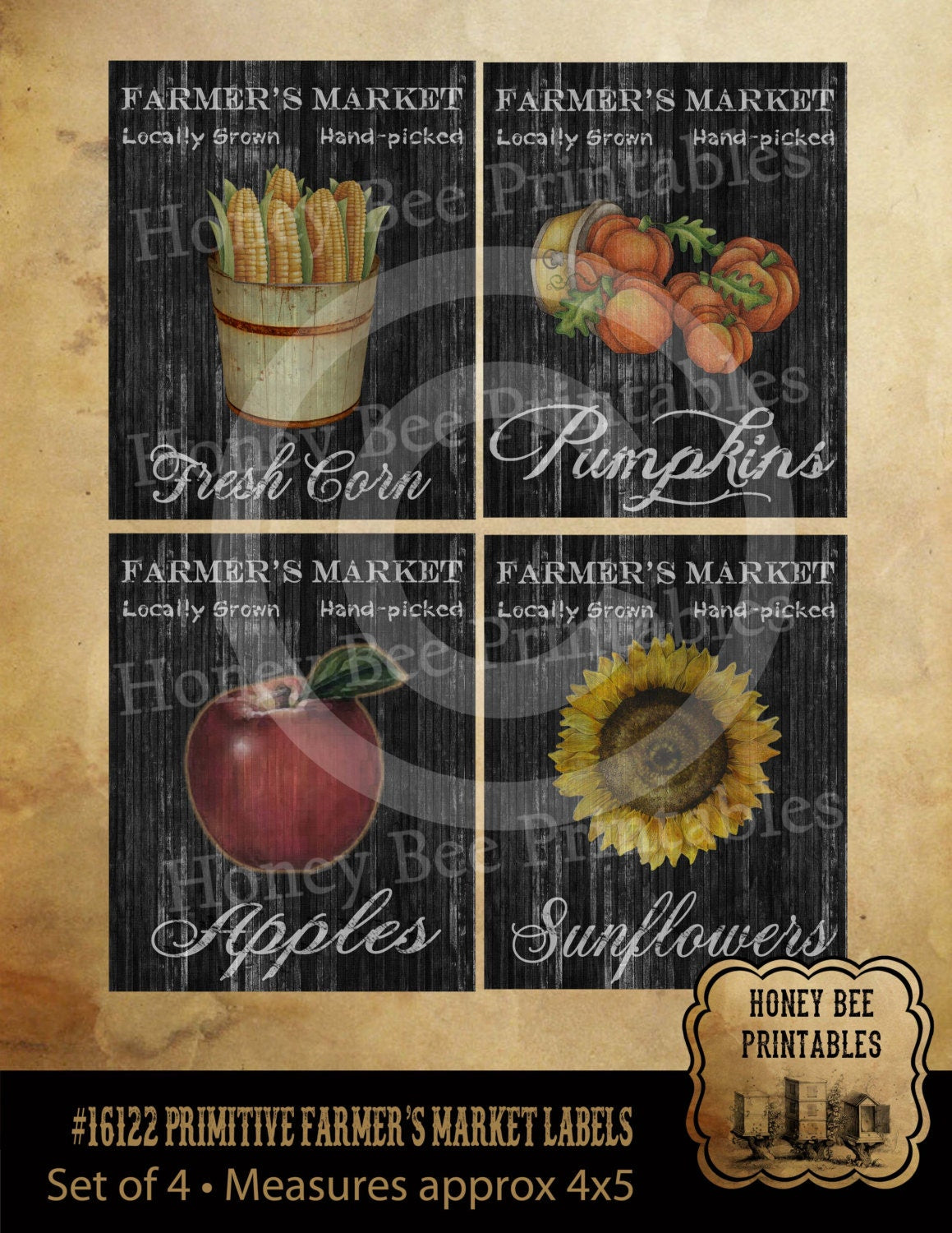 Primitive Autumn Fall Farmhouse Farmer's Market Labels - Instant Folk Art - Card Making - Instant Download - JPEG - U Print