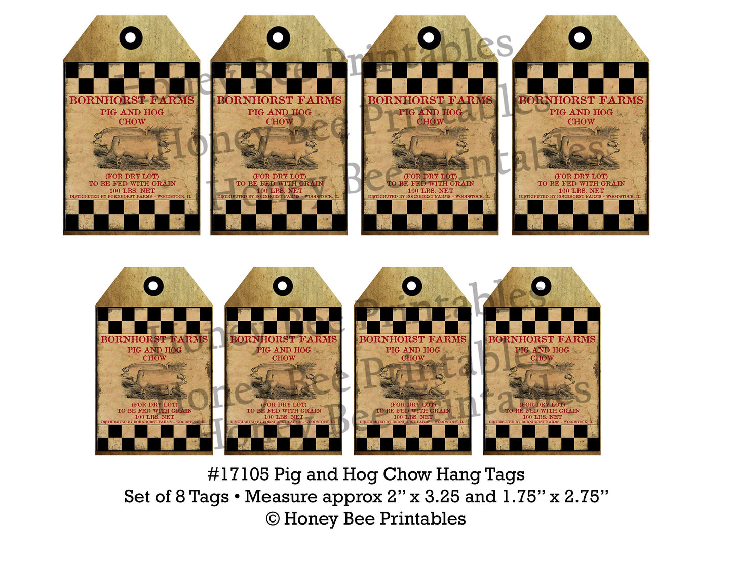 Primitive Grungy Pig and Hog Chow Hang Tags 17105 Printable Digital JPEG File Instant Download Dolls Bears Gifts Scrapbooking Crafts
