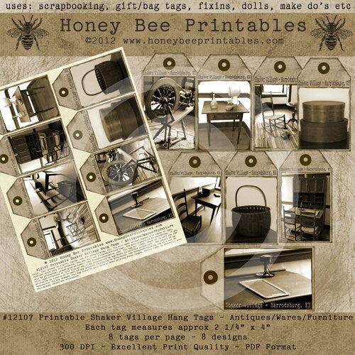 Primitive Grungy Shaker Village Harrodsburg Kentucky Antiques Wares Printable Hang Gift Tags -- Digital Download JPEG File- DIY U Print OFG