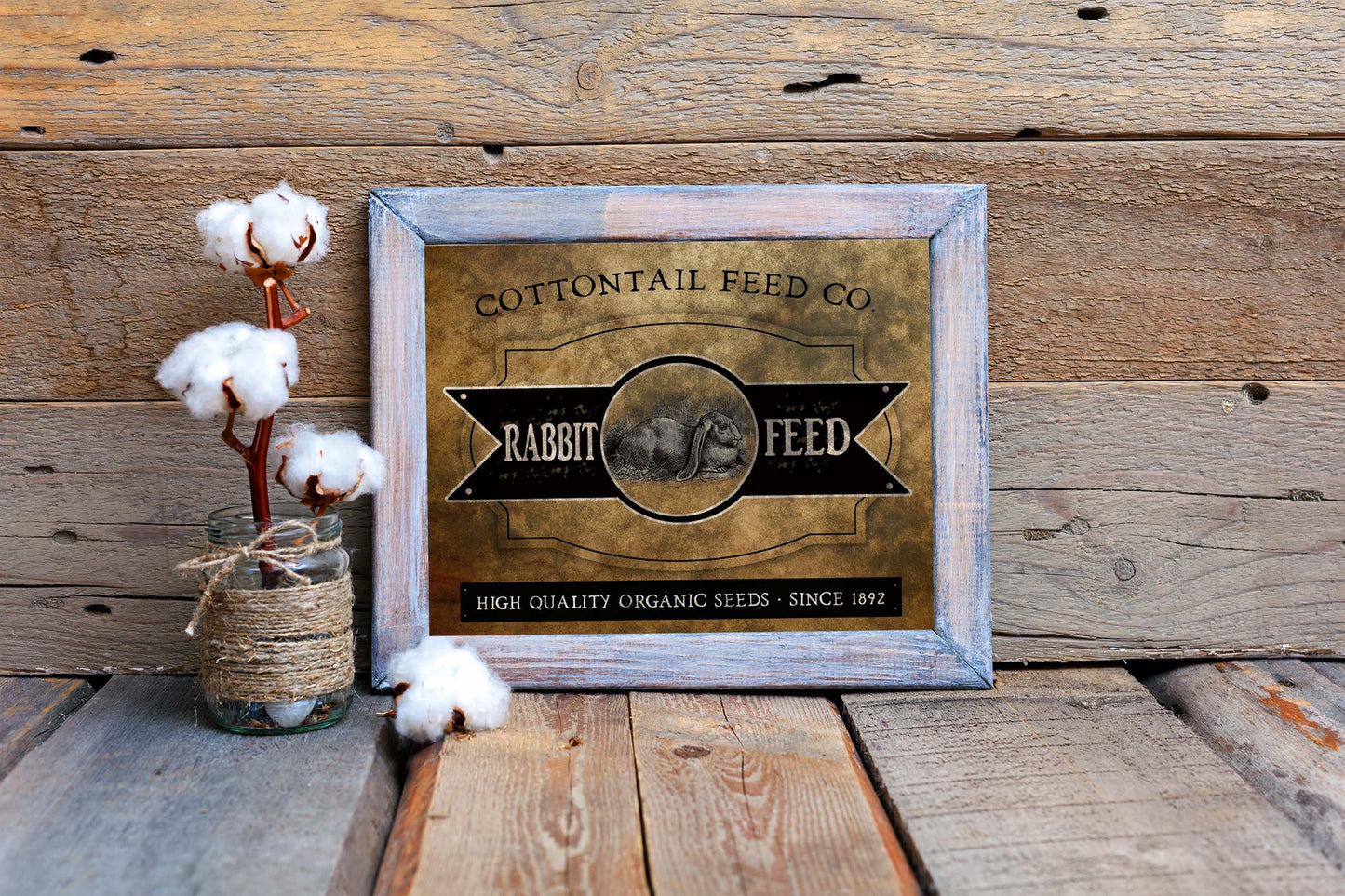 Primitive Farmhouse Vintage Cottontail Feed Co Rabbit Hare Easter Print Digital Instant Download Printable Sublimation 8 x 10