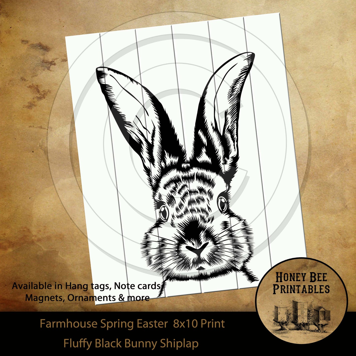Farmhouse Black Fluffy Spring Easter Rabbit Shiplap Print Digital Instant Download Printable Sublimation 8x10