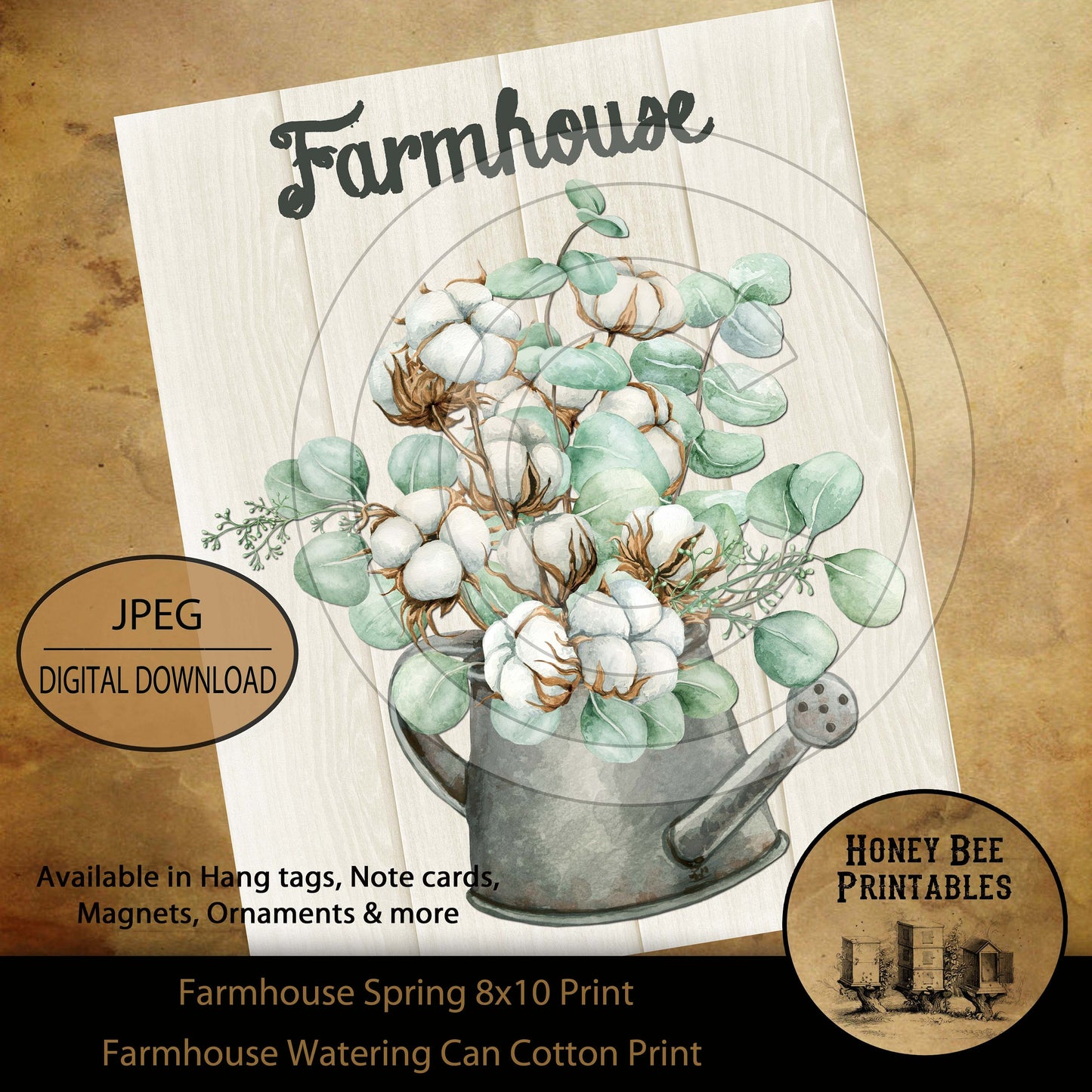 Farmhouse Spring Watering Can Cotton Shiplap Print Digital Instant Download Printable Sublimation 8x10 JPEG