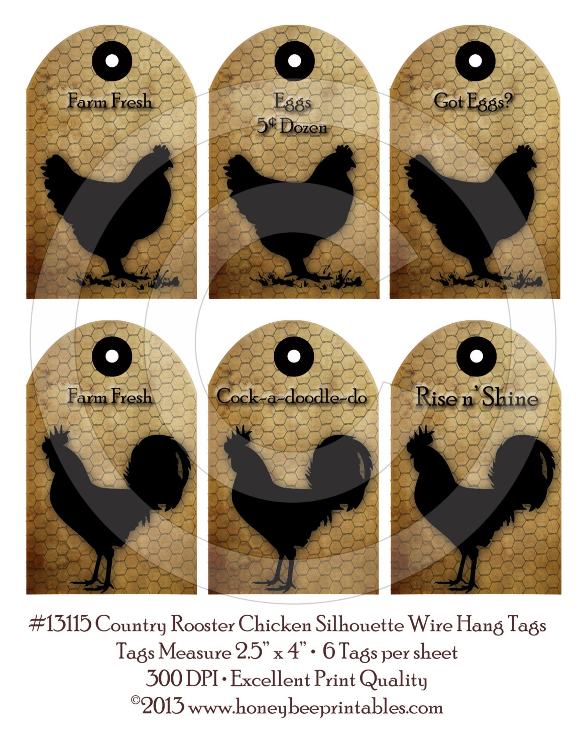 Primitive Rooster Chicken Wire Silhouette Hang Tags 13115 -Printable Digital JPEG File-Instant Download-Use 4 Dolls Bears Gifts Scrapbooking