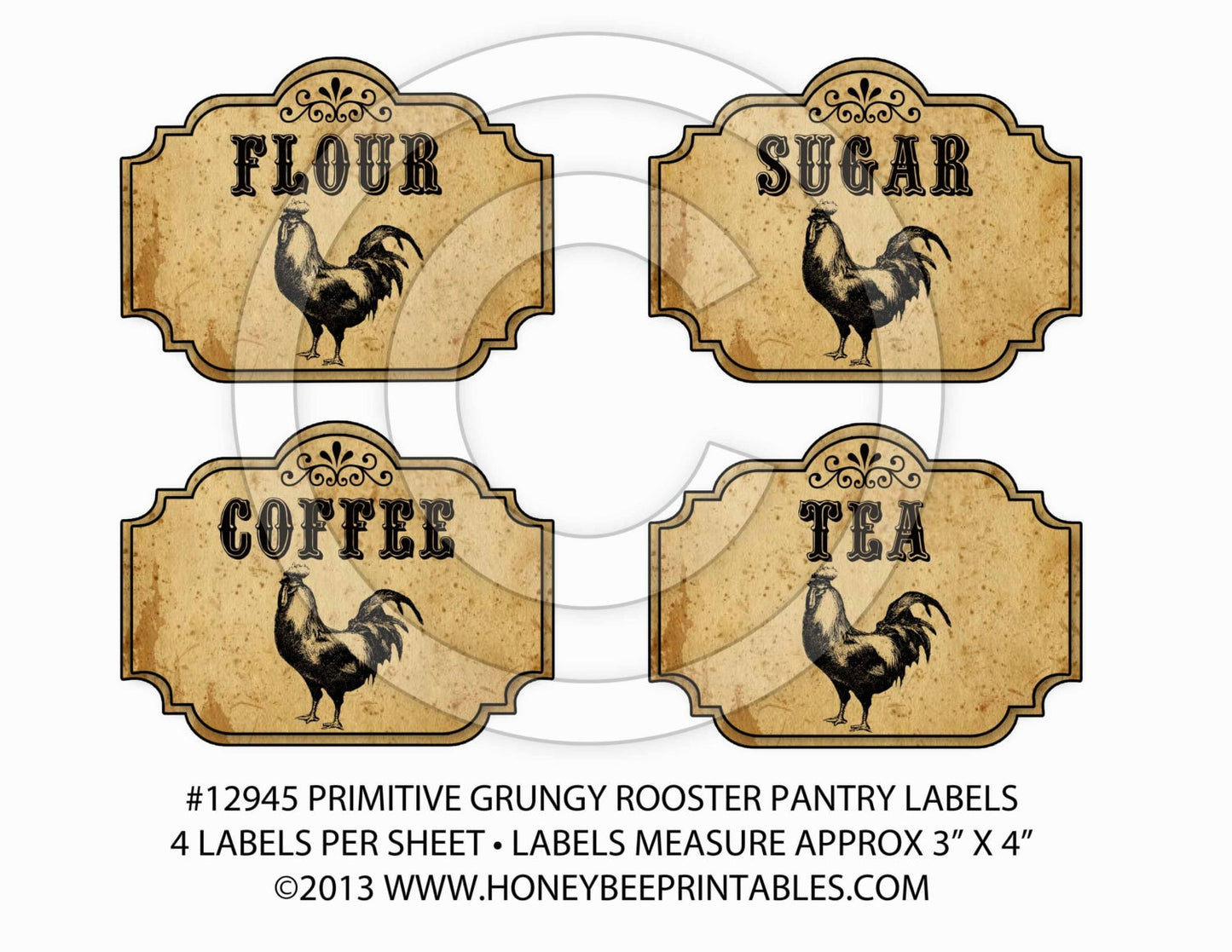 Primitive Rooster Kitchen Pantry Farmhouse Labels-Printable Digital JPEG - Instant Download - 12945 Jars, crock, crates, books, journals,etc