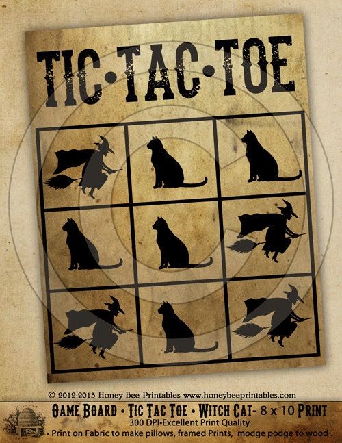 Game Board Tic Tac Toe Halloween Witch Printable Digital Feedsack Logo JPEG File-Instant Download-Use for Pillows,Bears,Framed Prints,Labels