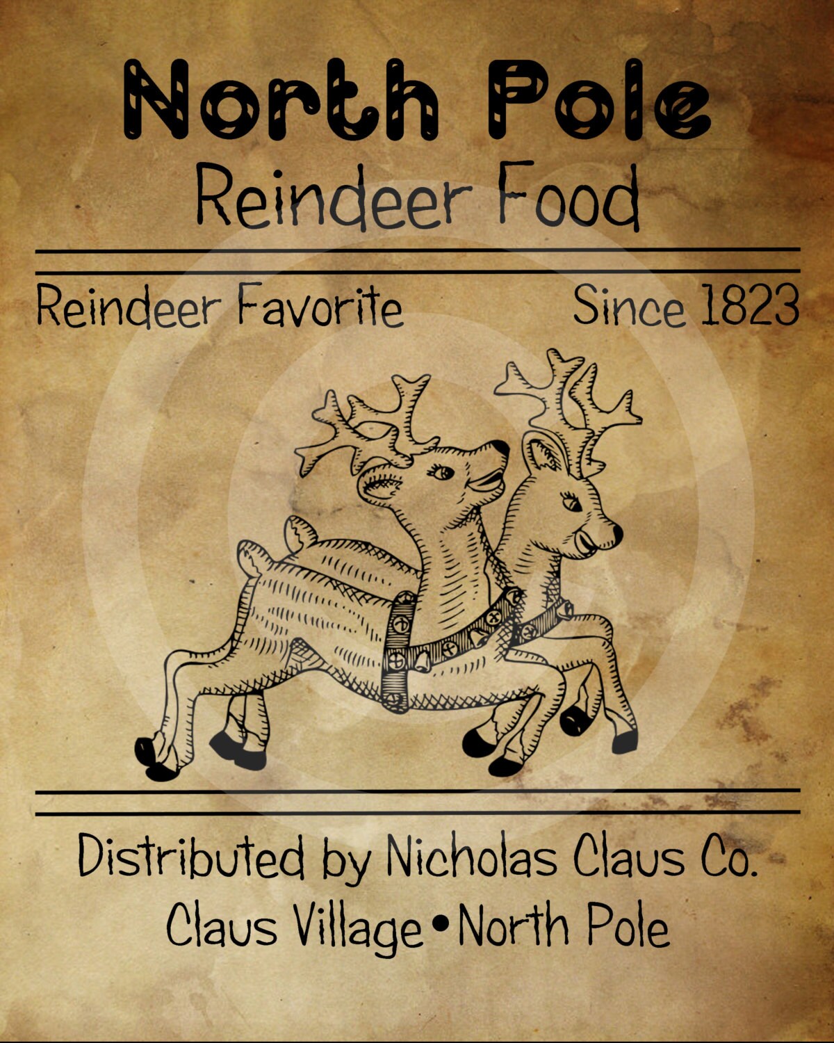 Primitive Christmas Printable - Reindeer Food Feedsack #2 - Digital File - Pantry Logo Labels - JPEG for Jar, Crock, Doll, Pillow