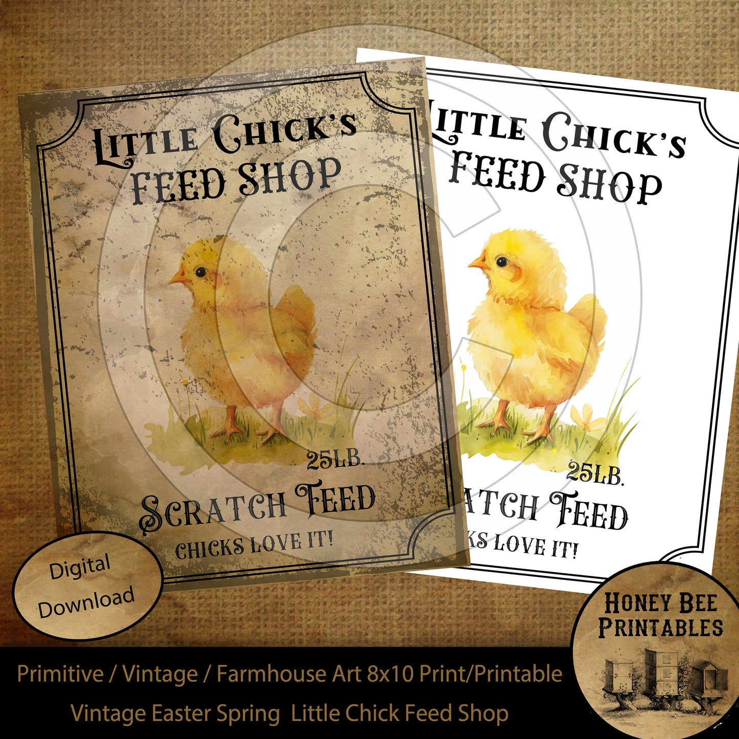 Vintage Primitive Farmhouse Little Chick Feed Shop Spring Easter Digital Instant Download Printable Sublimation 8x10 JPEG Cans Jars Labels