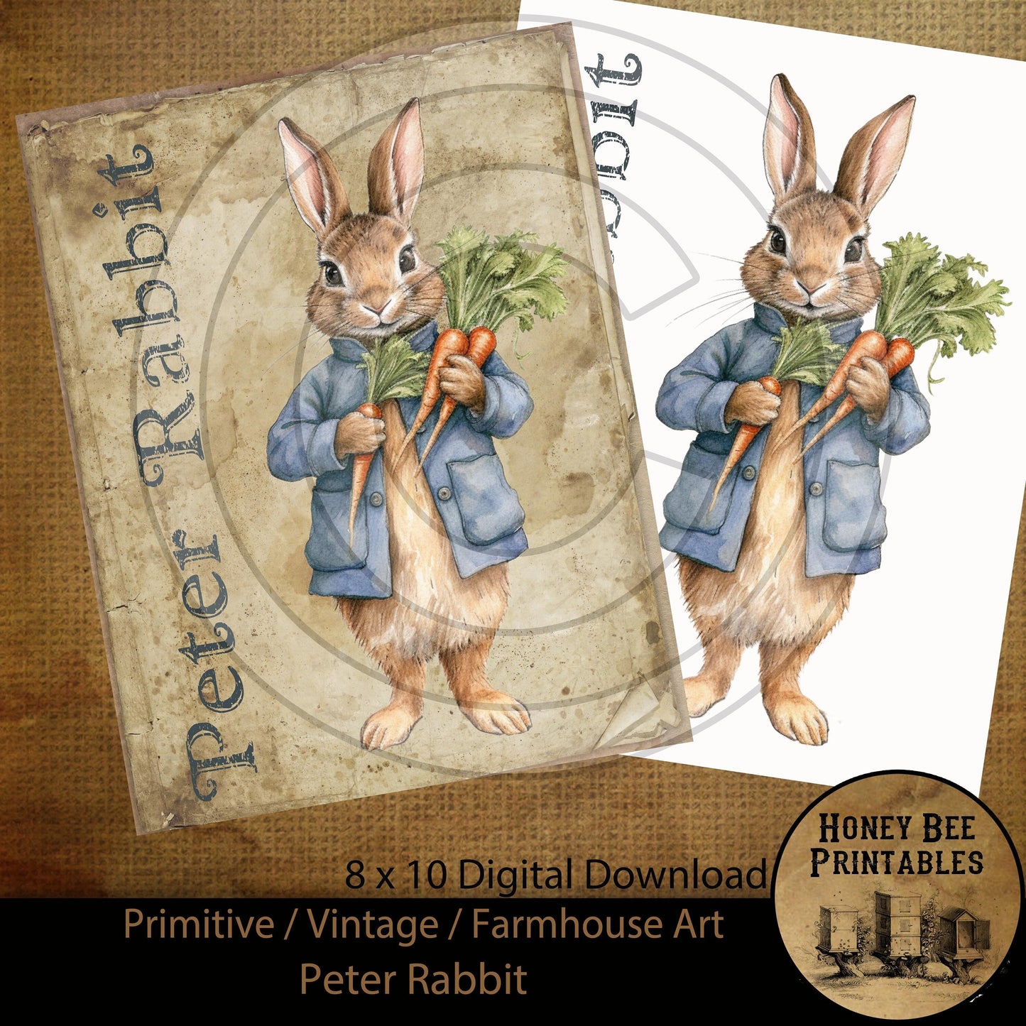 Vintage Primitive Farmhouse Peter Rabbit Spring Easter Digital Instant Download Printable Sublimation 8x10 JPEG Cans Jars Labels