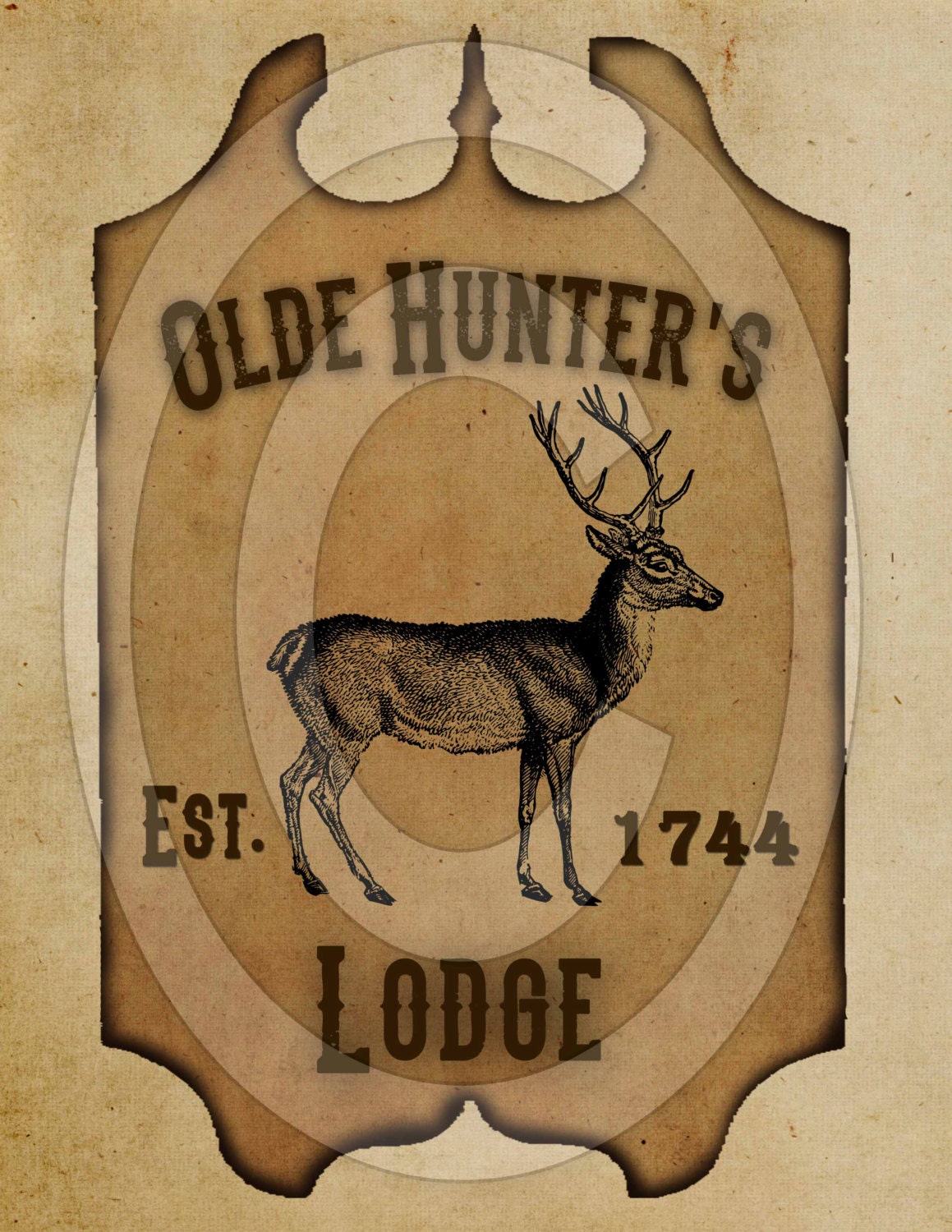 Prim Olde Hunters Lodge Tavern Pub Sign Feedsack Feed Sack Logo Printable Digital Instant Download JPEG Pillows Framed Prints Labels Wood
