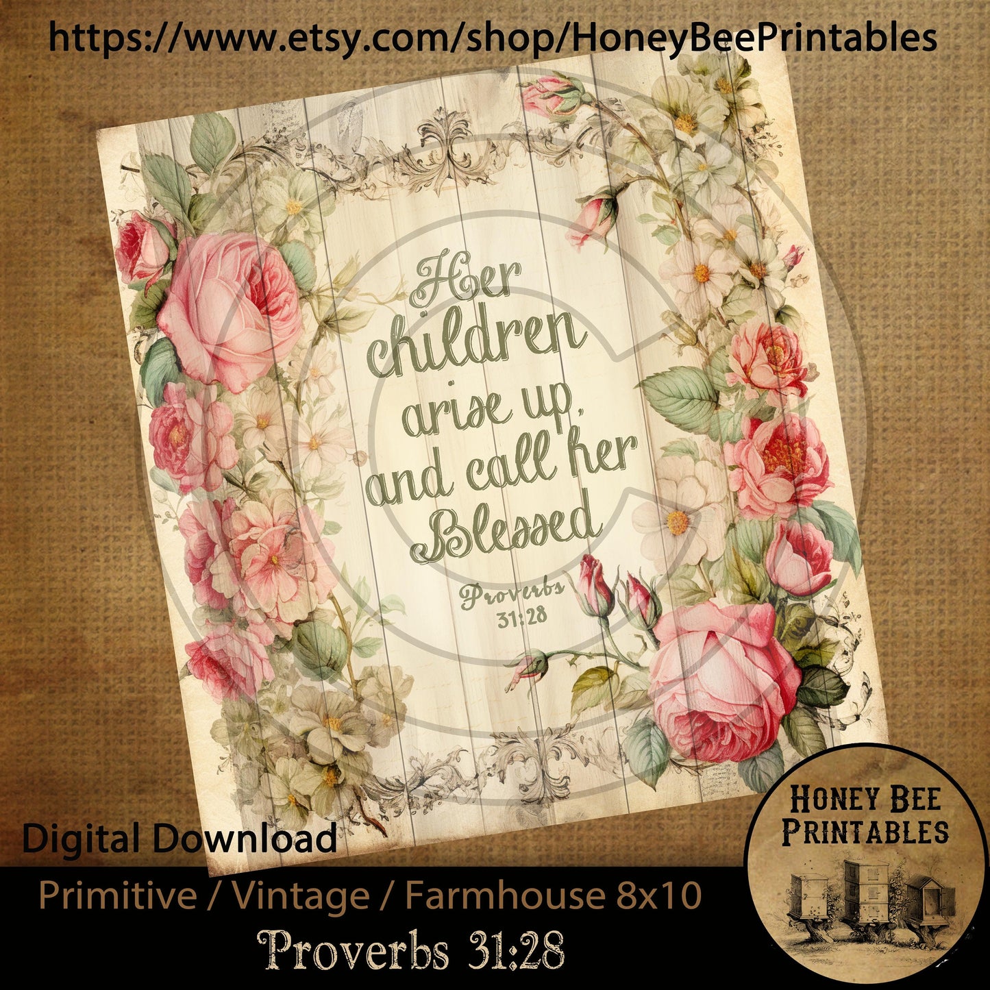 Vintage Primitive Farmhouse Instant Download Printable Sublimation Decoupage 8x10 JPEG Labels Mother's Day Proverbs 31 Call Her Blessed