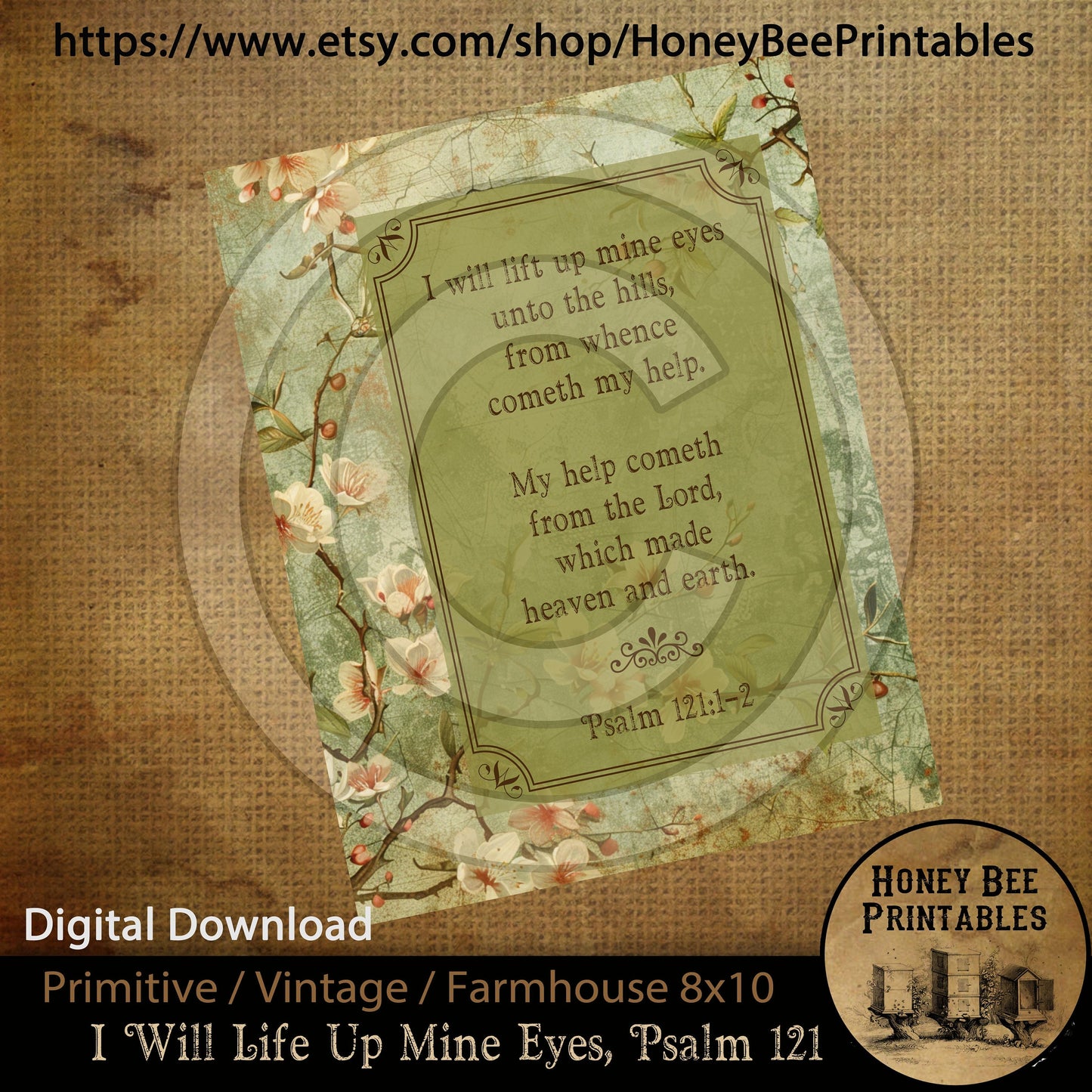Vintage Primitive Farmhouse Instant Download Printable Sublimation Decoupage JPEG Labels Psalm 121 I Will Lift Up Mine Eyes To The Hills
