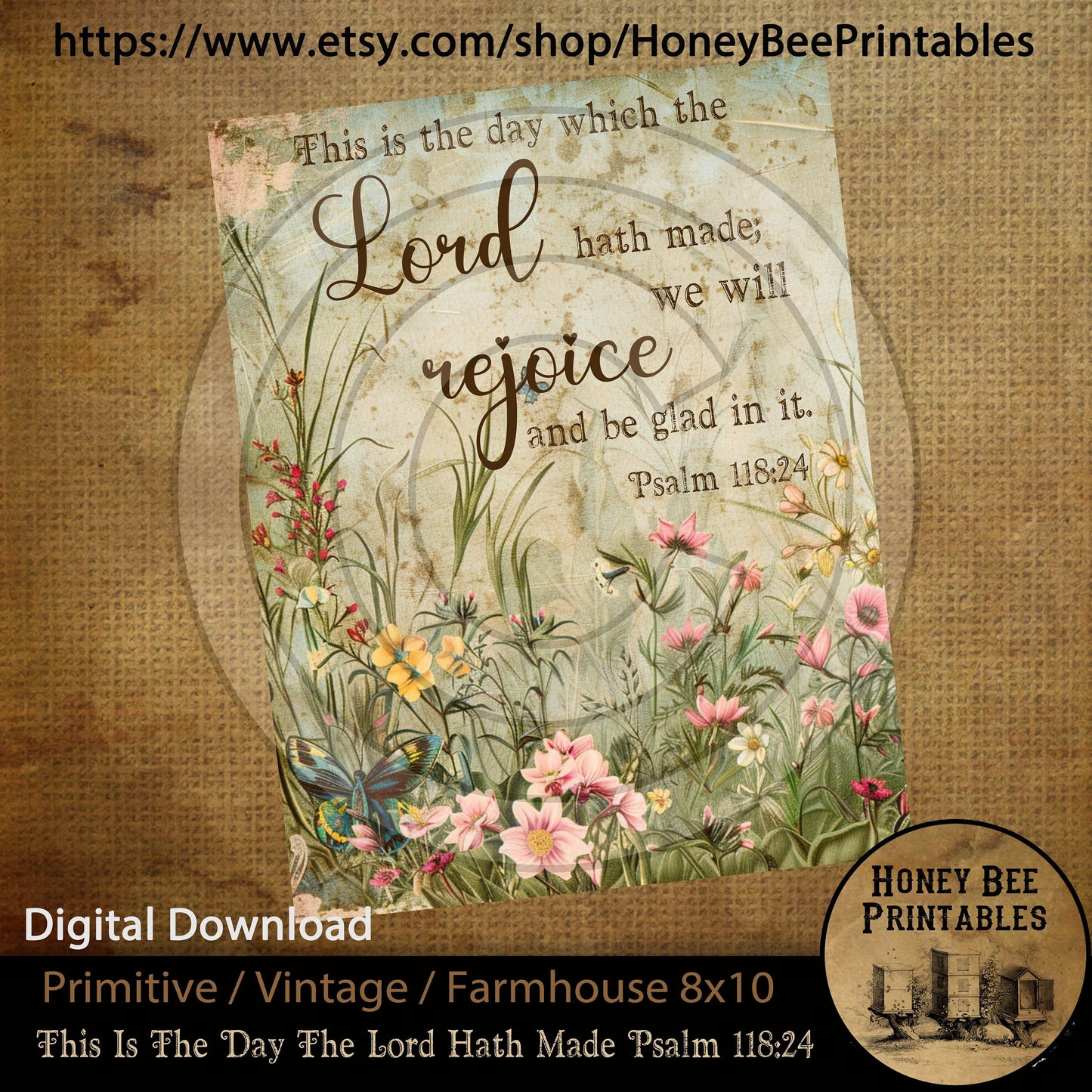 Vintage Primitive Farmhouse Instant Download Printable Sublimation Decoupage JPEG Labels Psalm 118:24 This Is The Day The Lord Hath Made