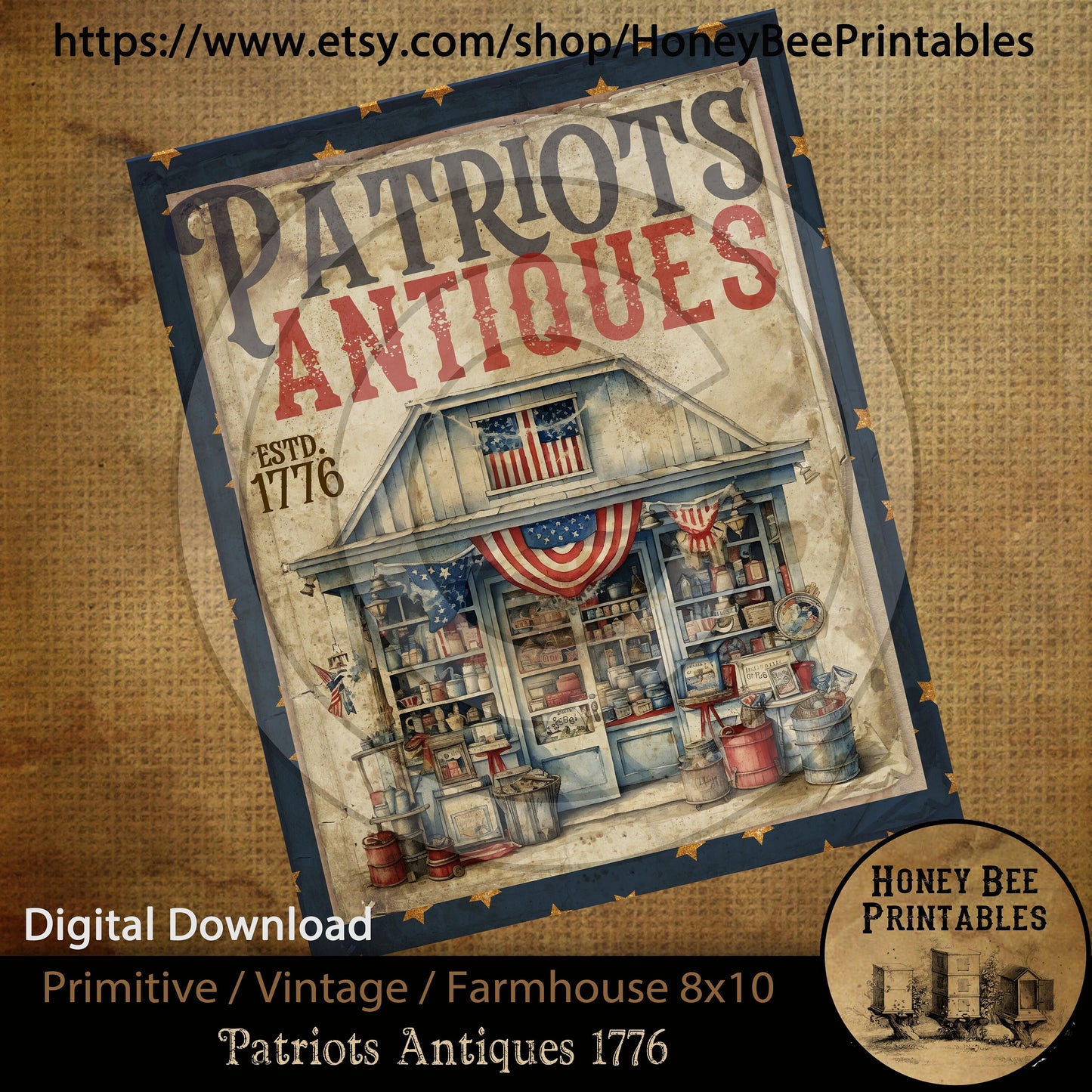 Vintage Primitive Farmhouse Instant Download Printable 8x10 Sublimation Decoupage Cans Labels Patriotic Americana Patriots Antiques Store