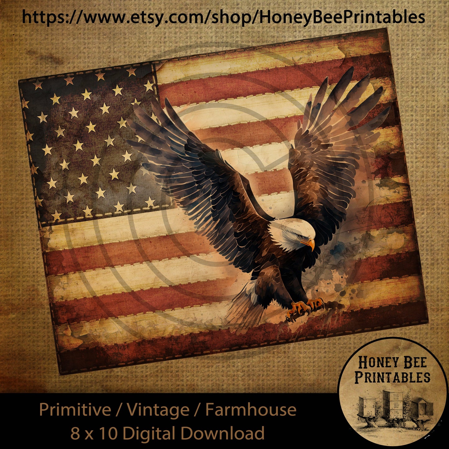 Vintage Primitive Farmhouse Digital Download Printable Sublimation Decoupage JPEG Labels Patriotic Grungy American Flag Eagle Freedom USA