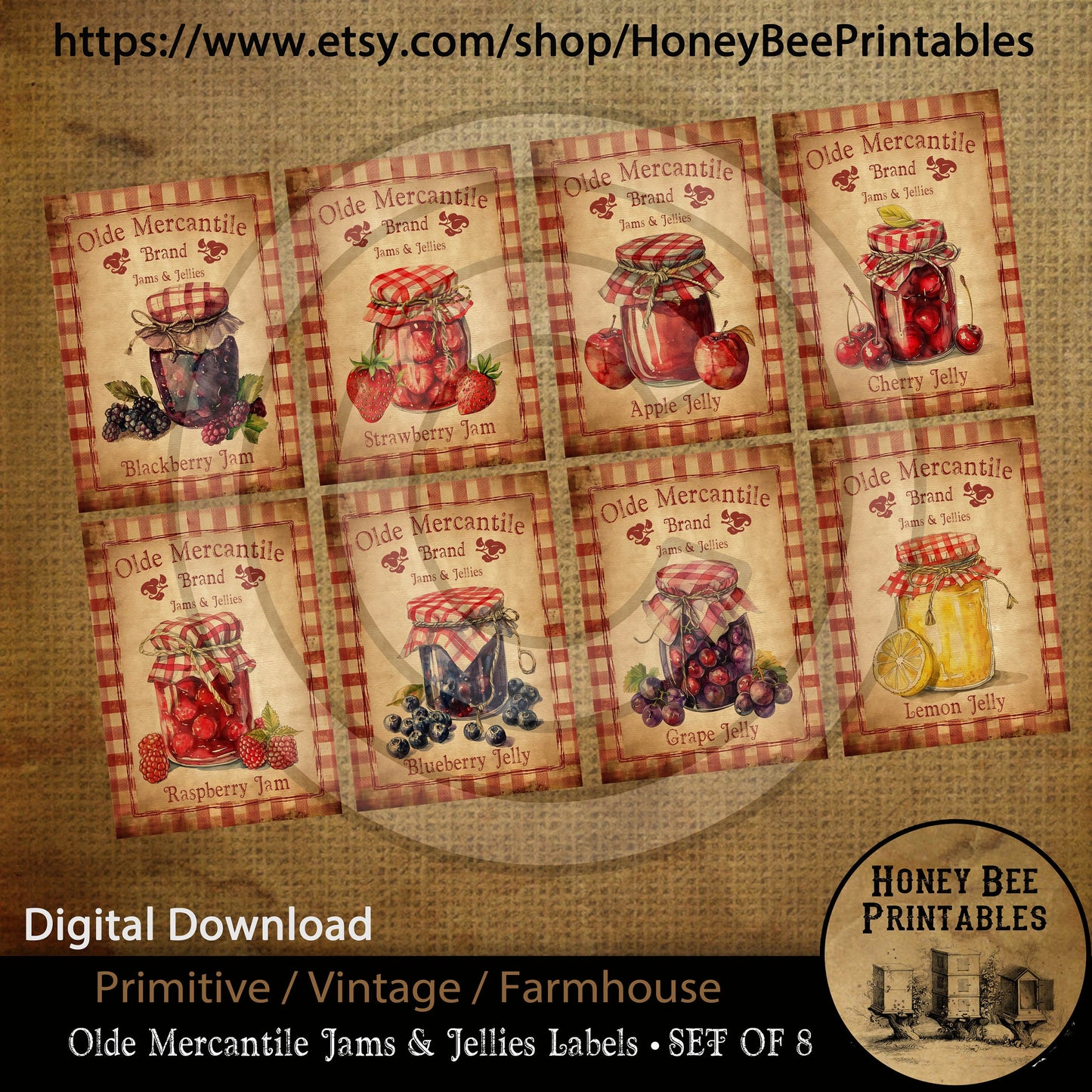 Primitive Vintage Farmhouse Pantry Labels - Printable Digital Instant Download Crocks Jars Canisters Fruit Preserves Jelly Jellies Jams
