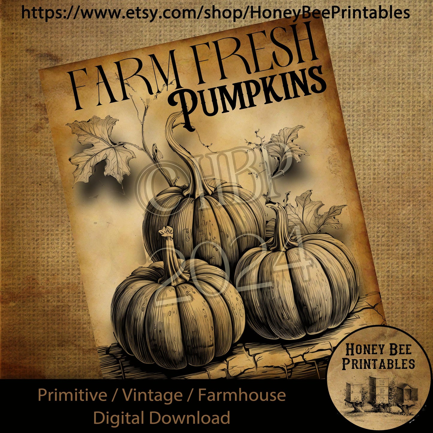 Vintage Digital Download Printable Decoupage Primitive, Farm Fresh Pumpkins, Pumpkins, Pumpkin Patch, Pumpkin Farm, Fall, Autumn, Harvest