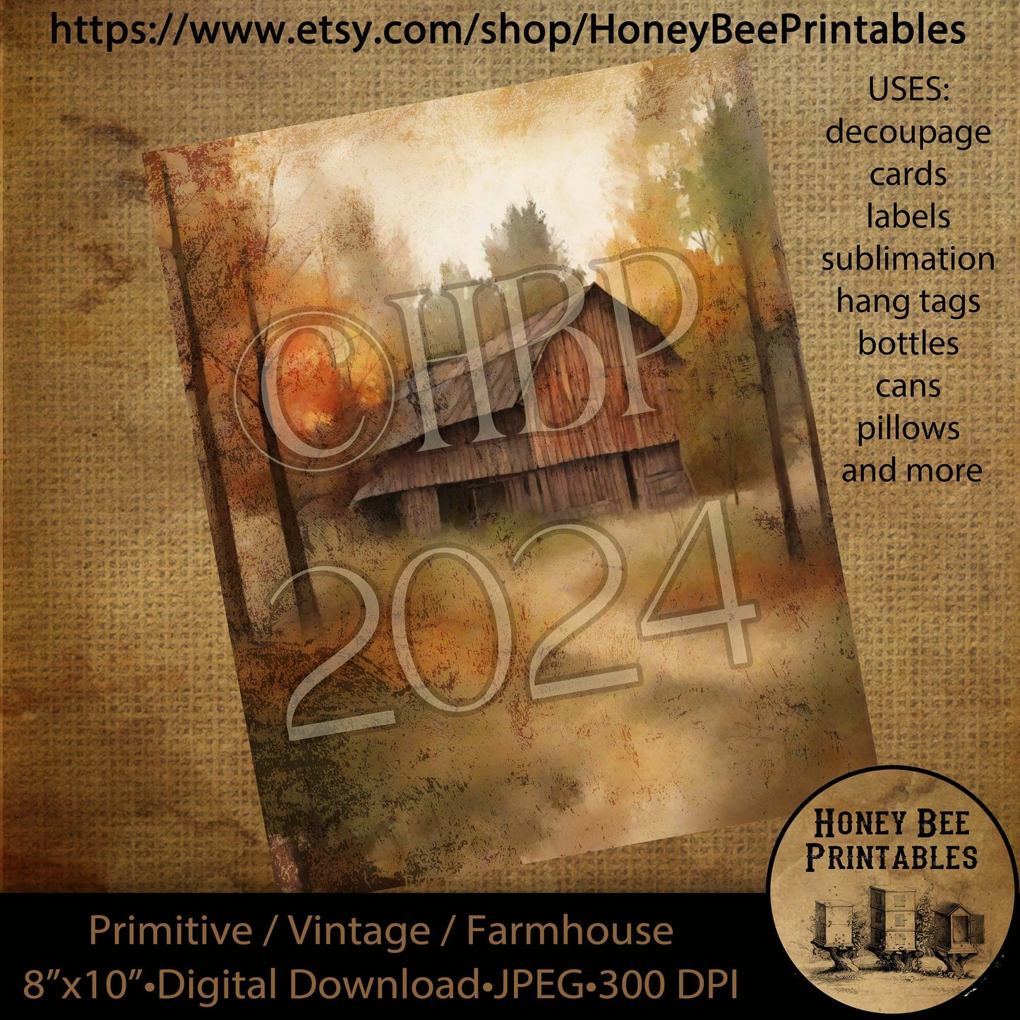Vintage Primitive Farmhouse Digital Download Printable Decoupage Labels Fall Autumn, Old Rustic Barn, Sunflowers, Beautiful Landscape 1