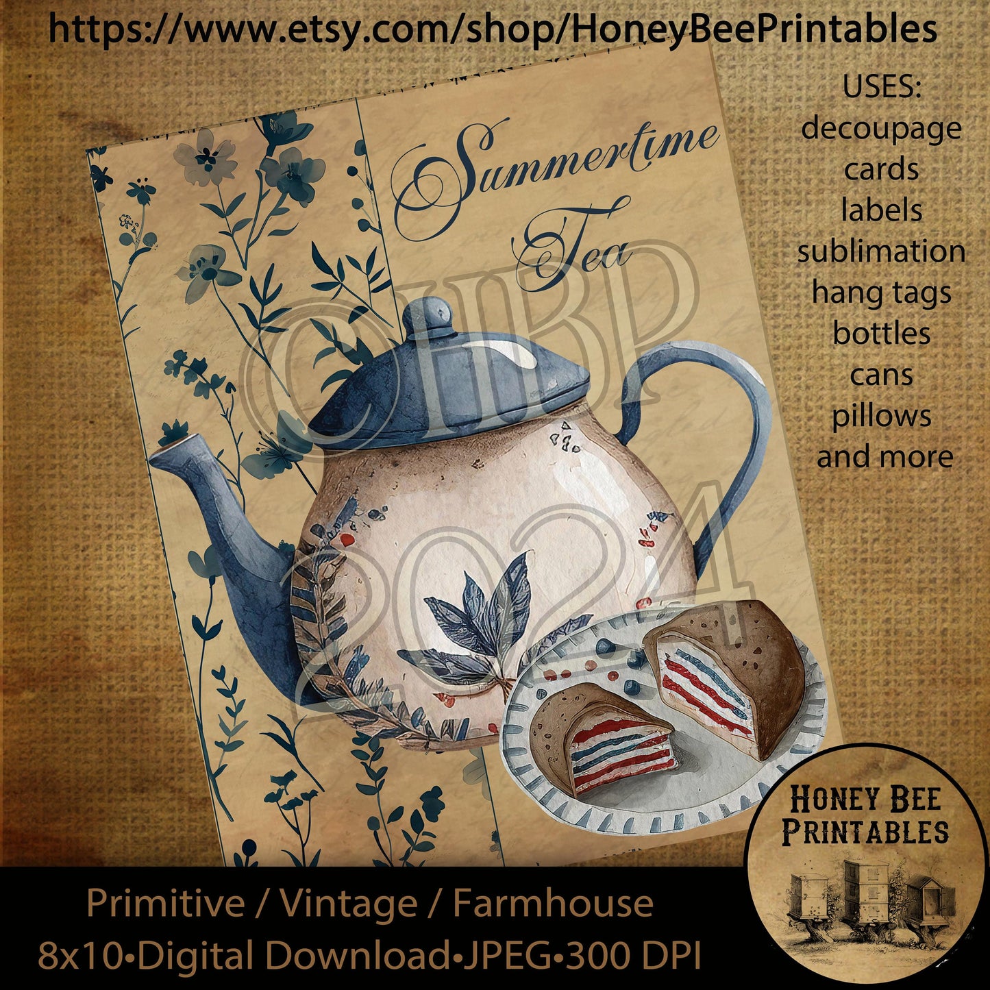Vintage Primitive Instant Download Printable Decoupage Cans Labels, Patriotic, Americana, Farmhouse Kitchen, Summertime Tea, Teapot, cake,