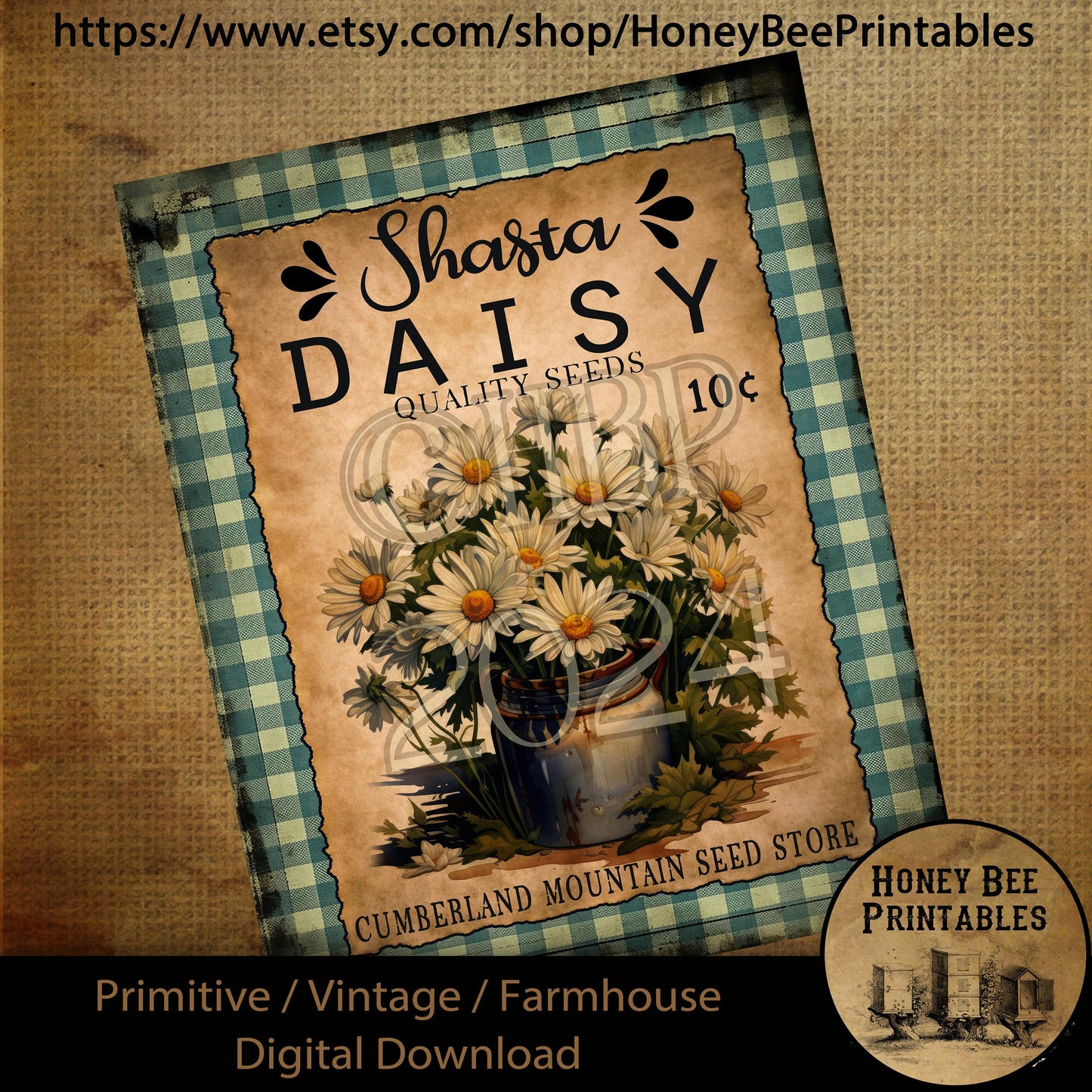Vintage Digital Download Printable Sublimate Decoupage Primitive, Spring, Summer, Daisies, Wildflowers, Shasta Daisy, Daisies, Seeds