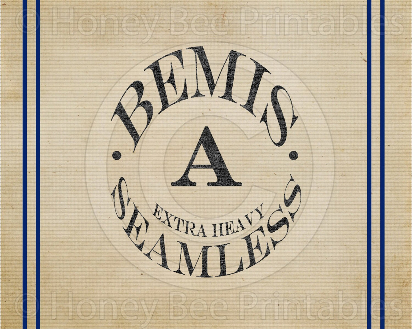 Prim Vintage Bemis A Seamless Blue Striped Grain Feedsack Feed Sack Logo Printable Digital Instant Download JPEG Pillows Framed Prints Label