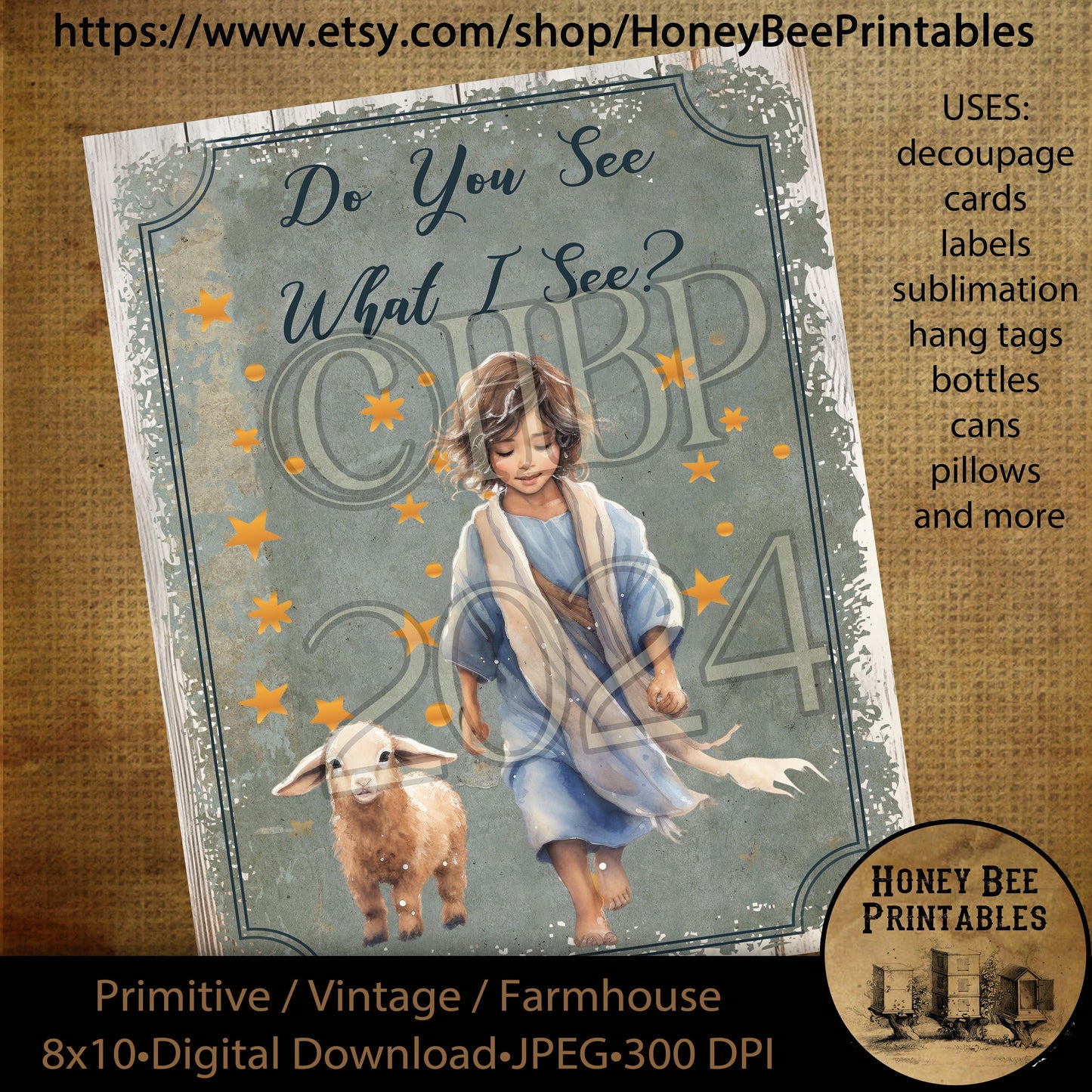 Vintage Primitive Instant Download Printable Decoupage, Christmas, Nativity, Shepherd Boy, Little Lamb, Do You See What I See, Jesus