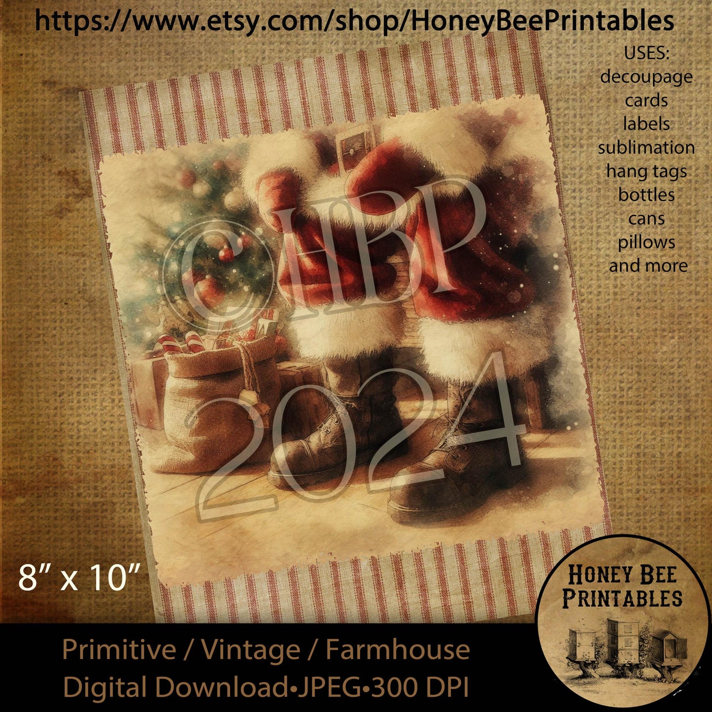 Digital Download, Digital Art, Printable, Decoupage, Craft Supplies, Primitive, Santa Claus, Santa, Santa Legs, Christmas, Winter, 8x10, #1