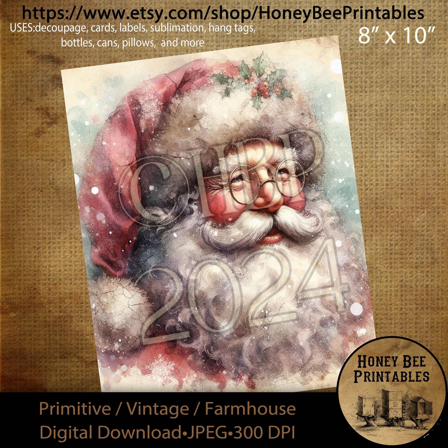 Digital Download, Printable, Decoupage, Primitive, Farmhouse, Craft Supplies, Vintage Santa, Old World Santa, Christmas, Santa Claus #1