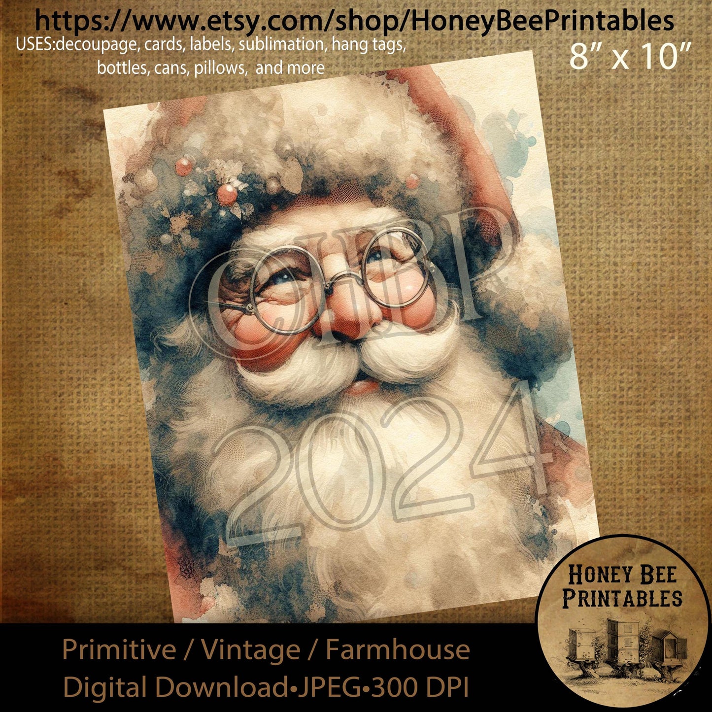 Digital Download, Printable, Decoupage, Primitive, Farmhouse, Craft Supplies, Vintage Santa, Old World Santa, Christmas, Santa Claus #2