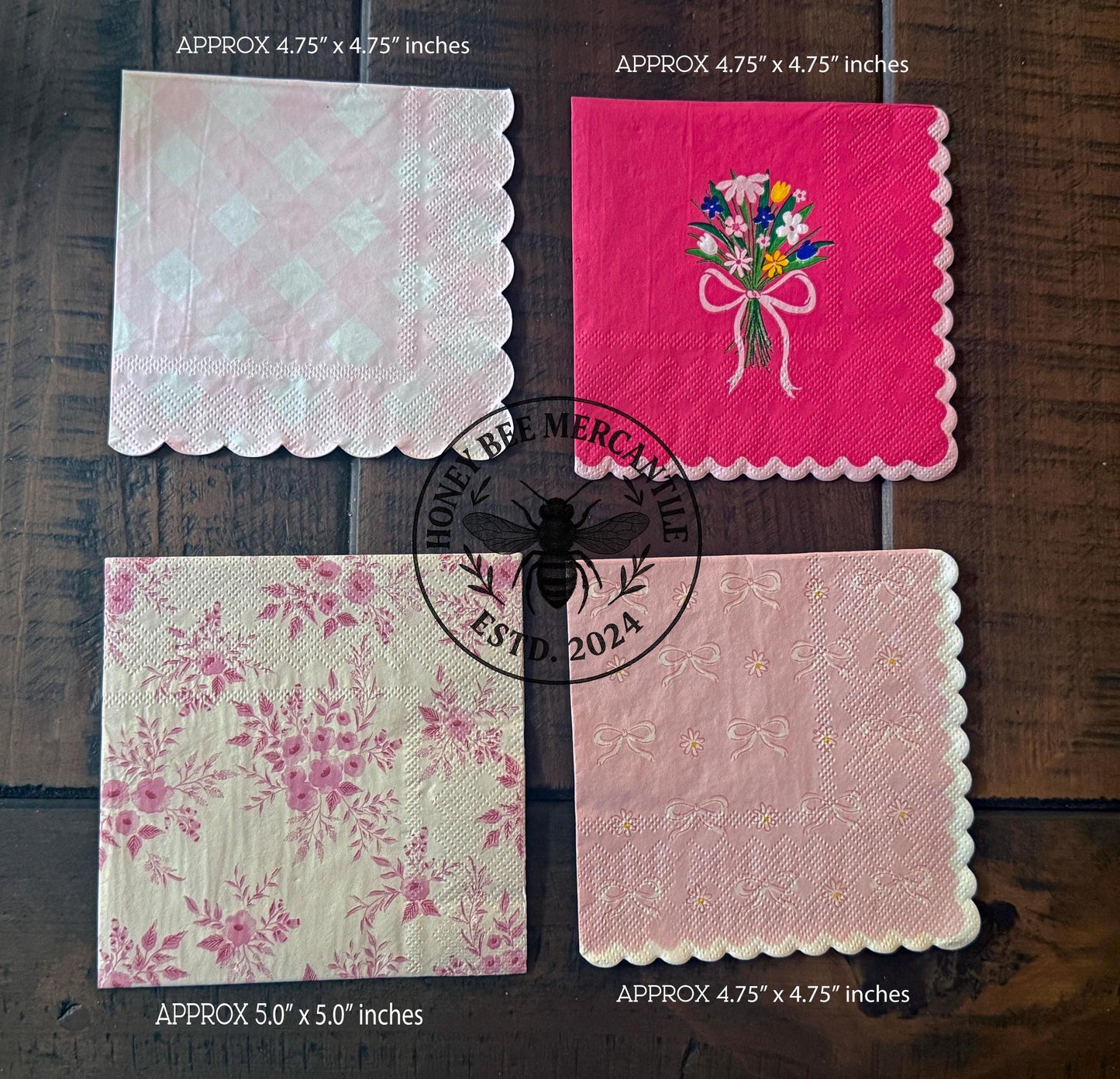 Pink Napkin Bundle Set 1, Decoupage, Ephemera, Craft Supplies, Mixed Media, Journaling, ATC, Plaid, Floral, Bouquet, Bows, Baby Girl, Set /4
