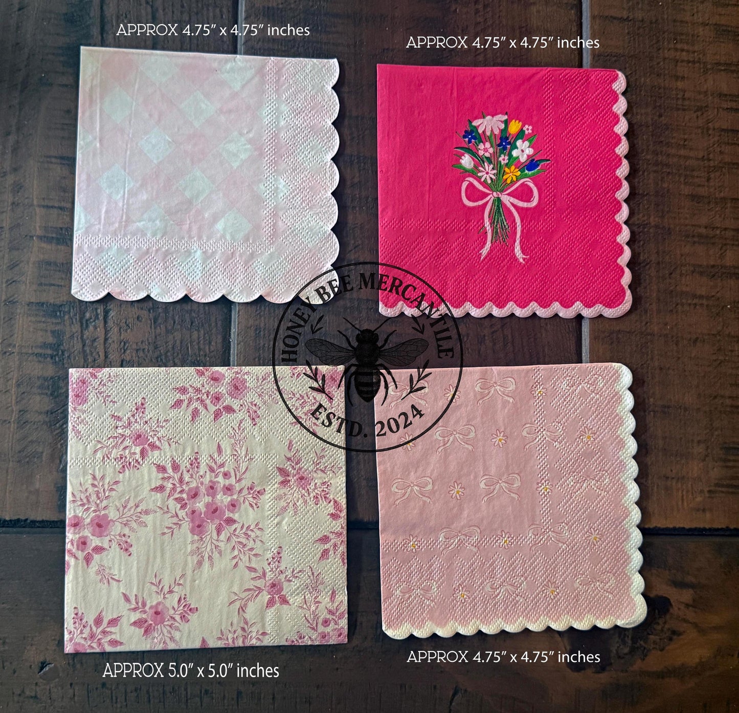 Pink Napkin Bundle Set 1, Decoupage, Ephemera, Craft Supplies, Mixed Media, Journaling, ATC, Plaid, Floral, Bouquet, Bows, Baby Girl, Set /4