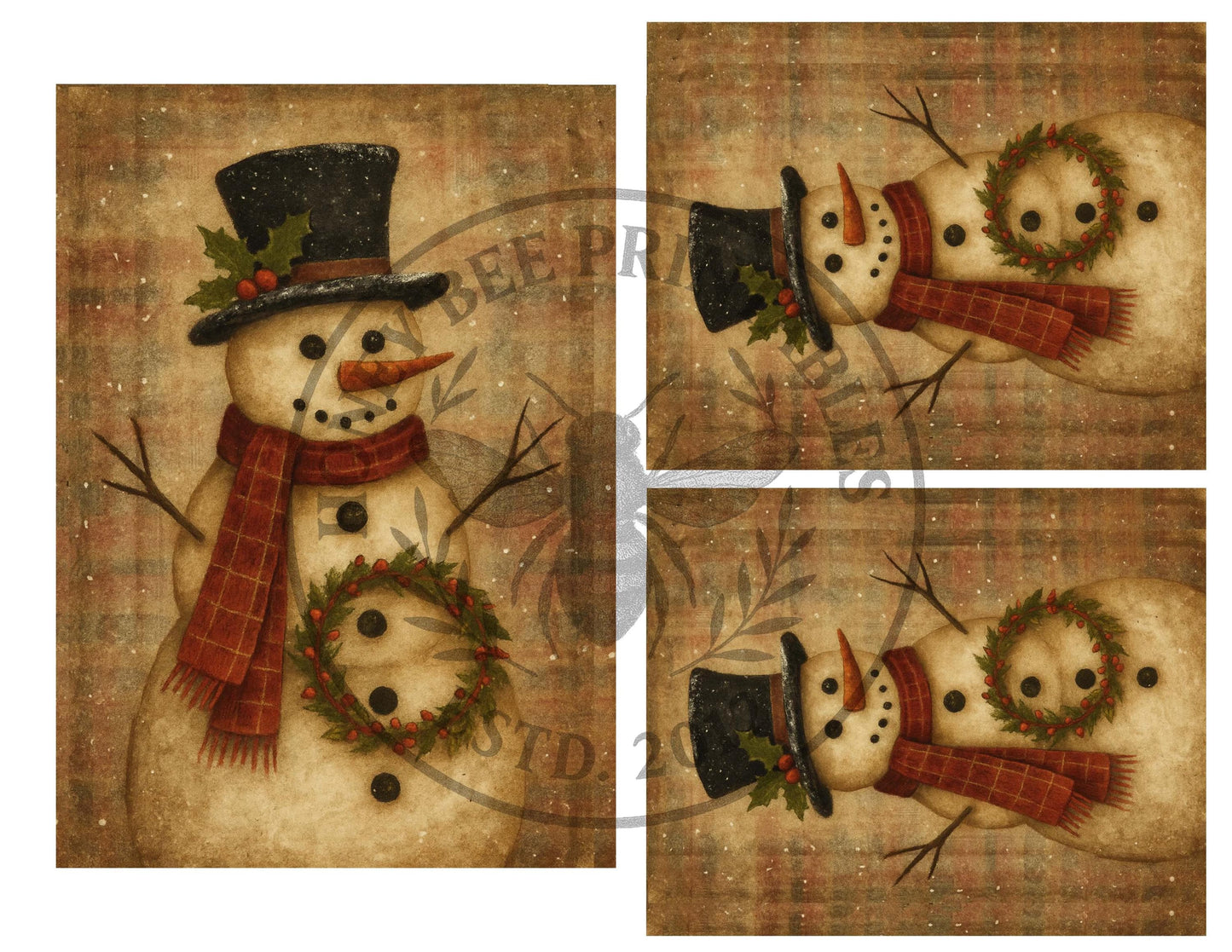 Digital Download, Snowman, Rustic, Snow man, Snow, Frosty, Christmas, Winter, Printable, Decoupage, Primitive, Vintage, 5x7, 4x5
