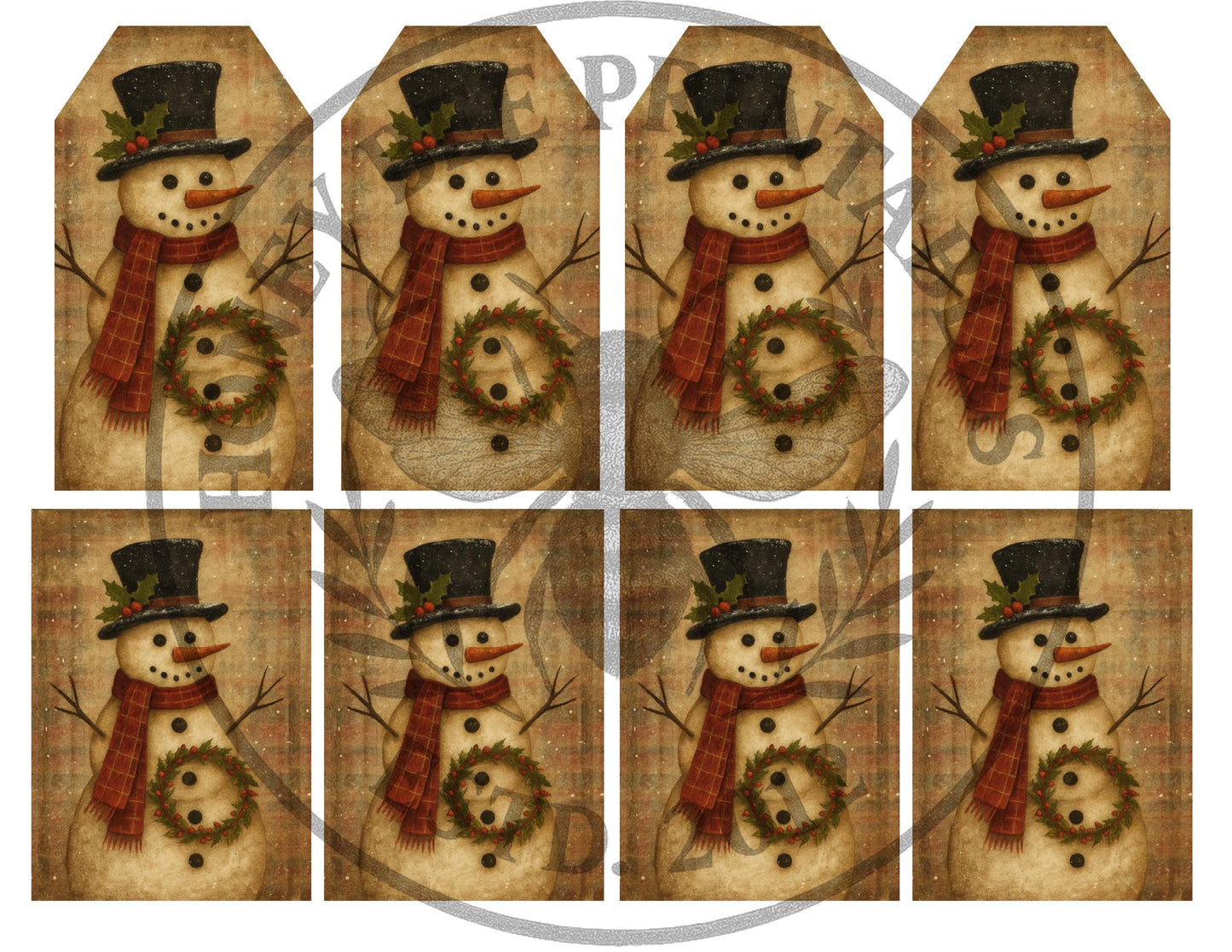 Digital Download, Printable, Decoupage, Primitive, ATC Card, Hang Tags, Snowman, Snow man, Frosty, Rustic, Woods, Trees, Christmas, Winter