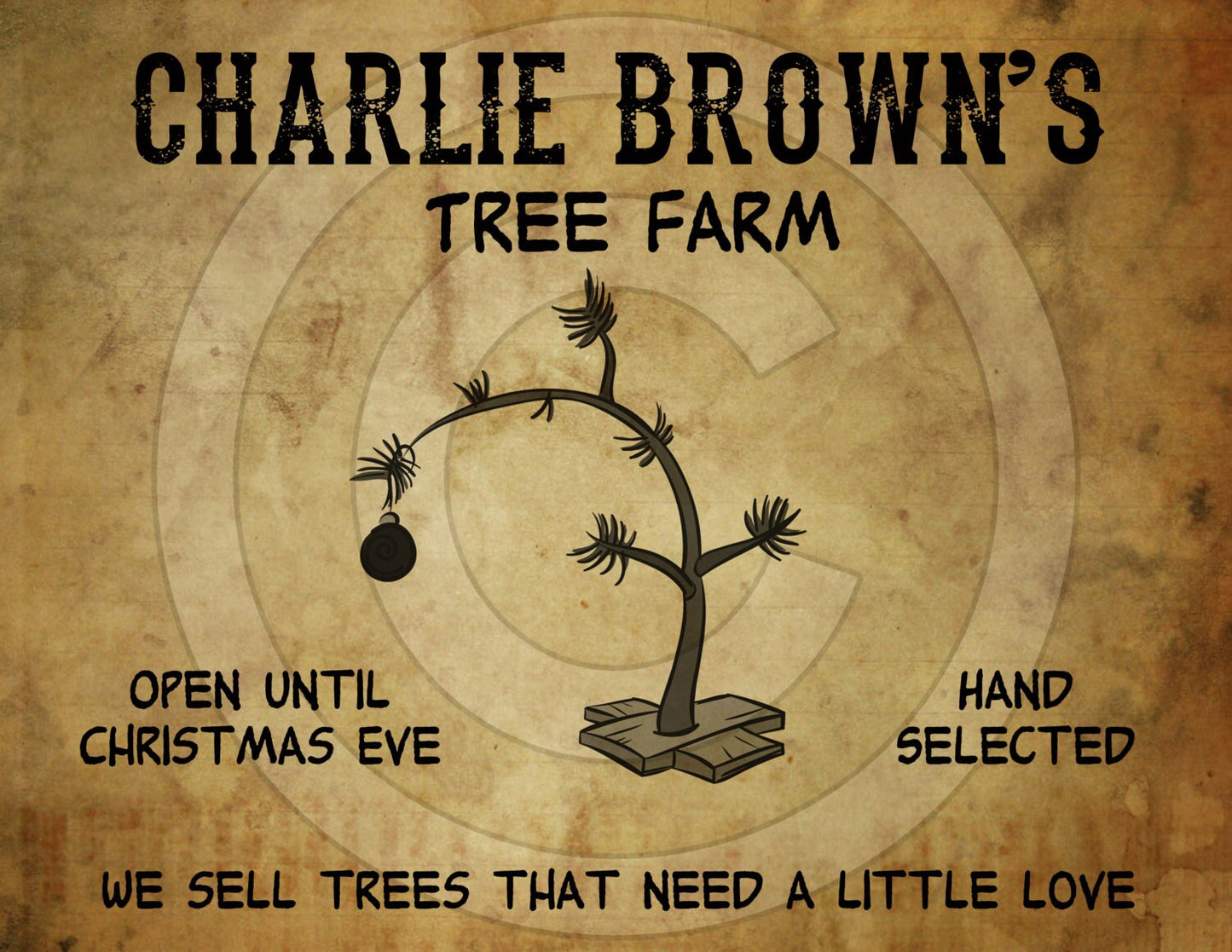 Primitive Grungy Charlie Brown Christmas Tree Feedsack Feed Sack Logo Printable Digital JPEG Instant Download For Pillows,Prints,Labels