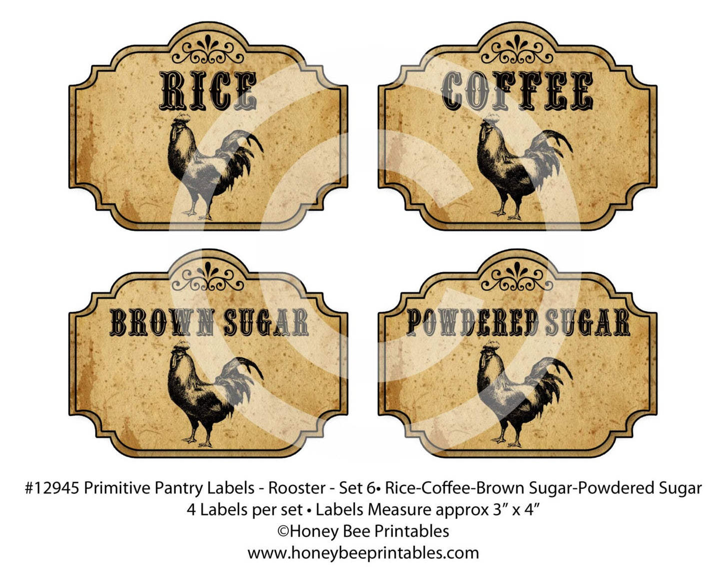 Primitive Rooster Kitchen Pantry Farmhouse Labels Set #6-Printable Digital JPEG - Instant Download - 12945 Jars, crock, crates, books