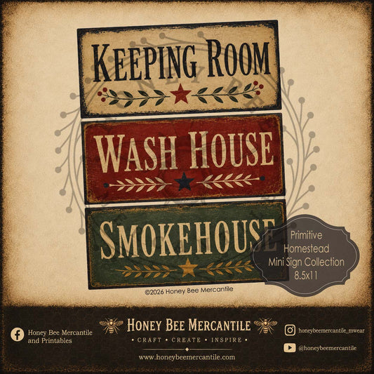 Primitive Homestead Mini Signs, Digital Download, Printable, Decoupage, Vintage