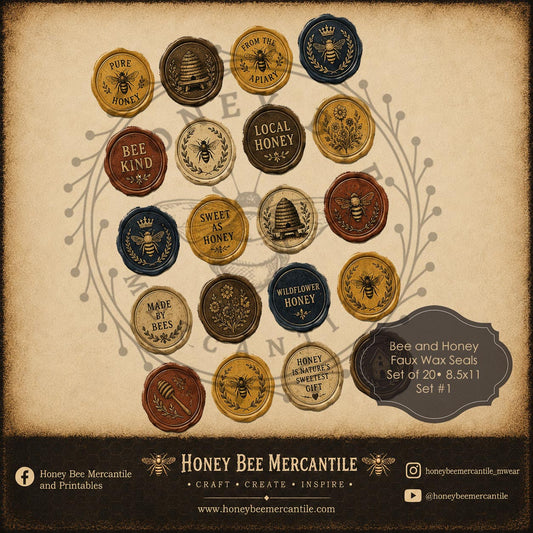 Bee and Honey Faux Wax Seals, Digital Download, Printable, Decoupage, Vintage, Primitive