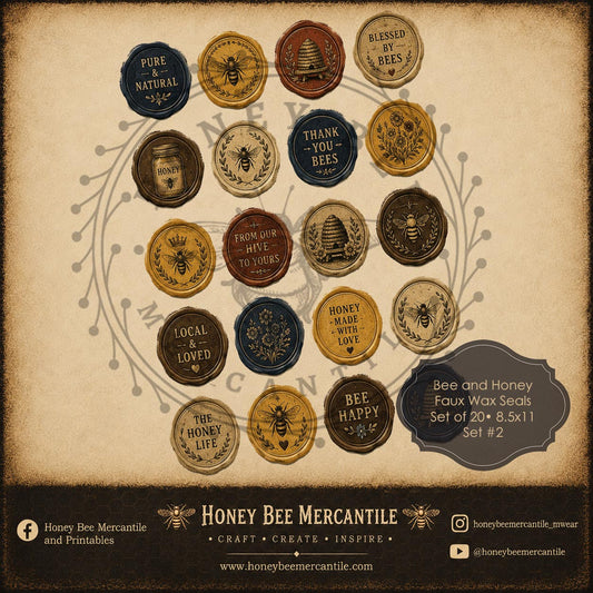 Bee and Honey Faux Wax Seals, Digital Download, Printable, Decoupage, Vintage, Primitive, Set 2