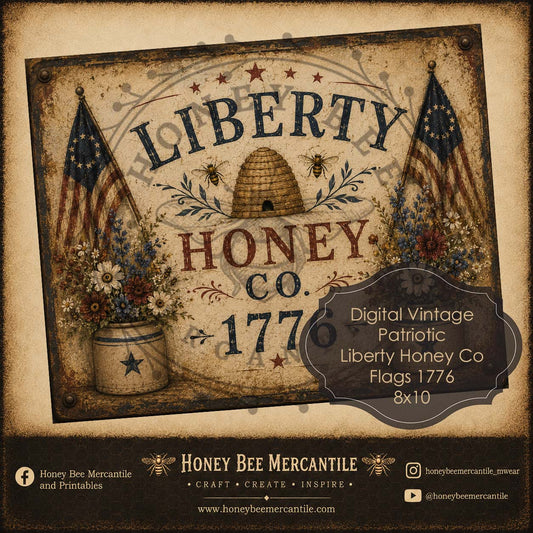 Liberty Honey Co 1776 Flags, 8x10, Digital Download, Printable, Decoupage, Vintage, Primitive