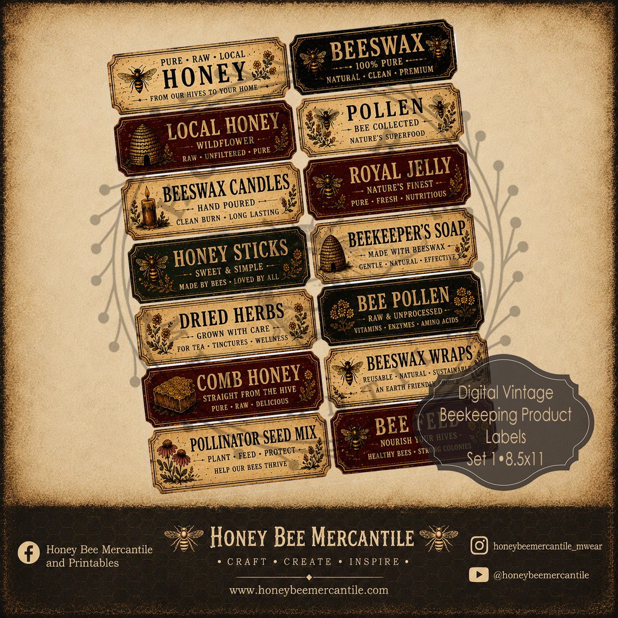 Bee Keeping Product Labels, Digital Download, Printable, Decoupage, Vintage, Primitive, Set 1