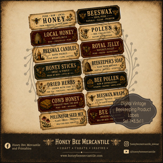 Bee Keeping Product Labels, Digital Download, Printable, Decoupage, Vintage, Primitive, Set 1