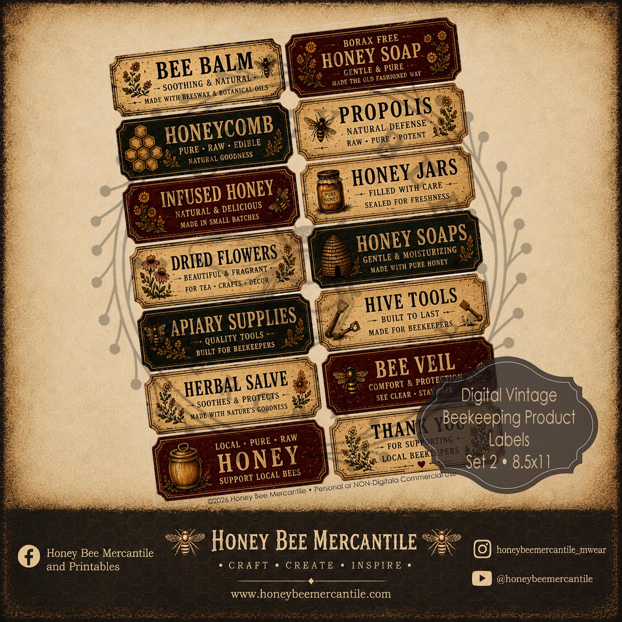 Bee Keeping Product Labels, Digital Download, Printable, Decoupage, Vintage, Primitive, Set 2