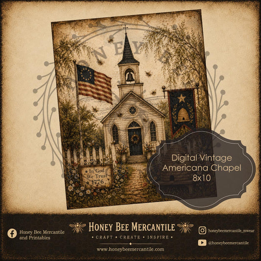 Americana Chapel, 8x10, Digital Download, Printable, Decoupage, Vintage, Primitive